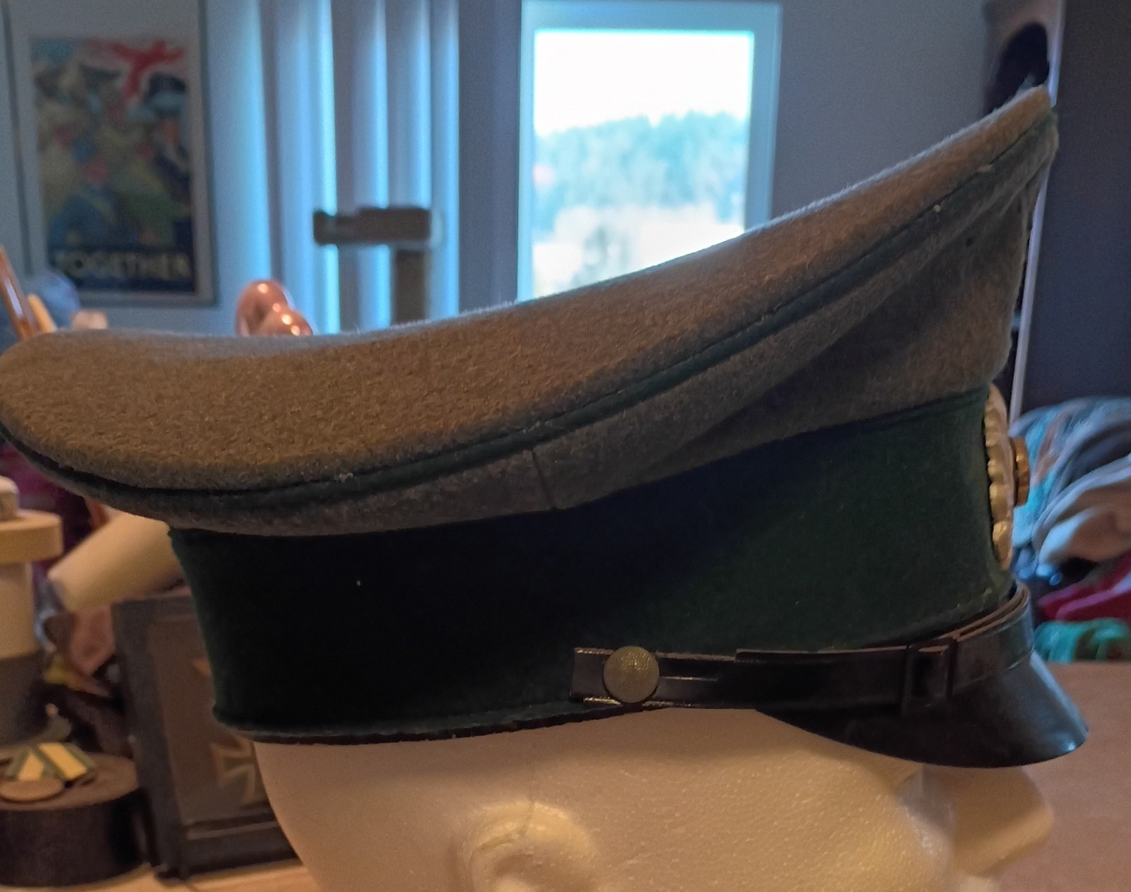 World War 2 German Customs NCO Enlisted Visor hat cap with bug bites misshaped