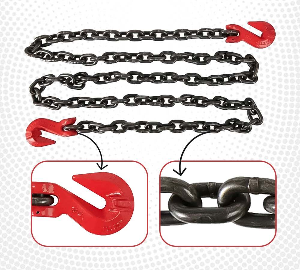 G80 High Grade Transportation Chain w/ Grab Hooks - 3/8" x 16', 7100 lbs WLL,...