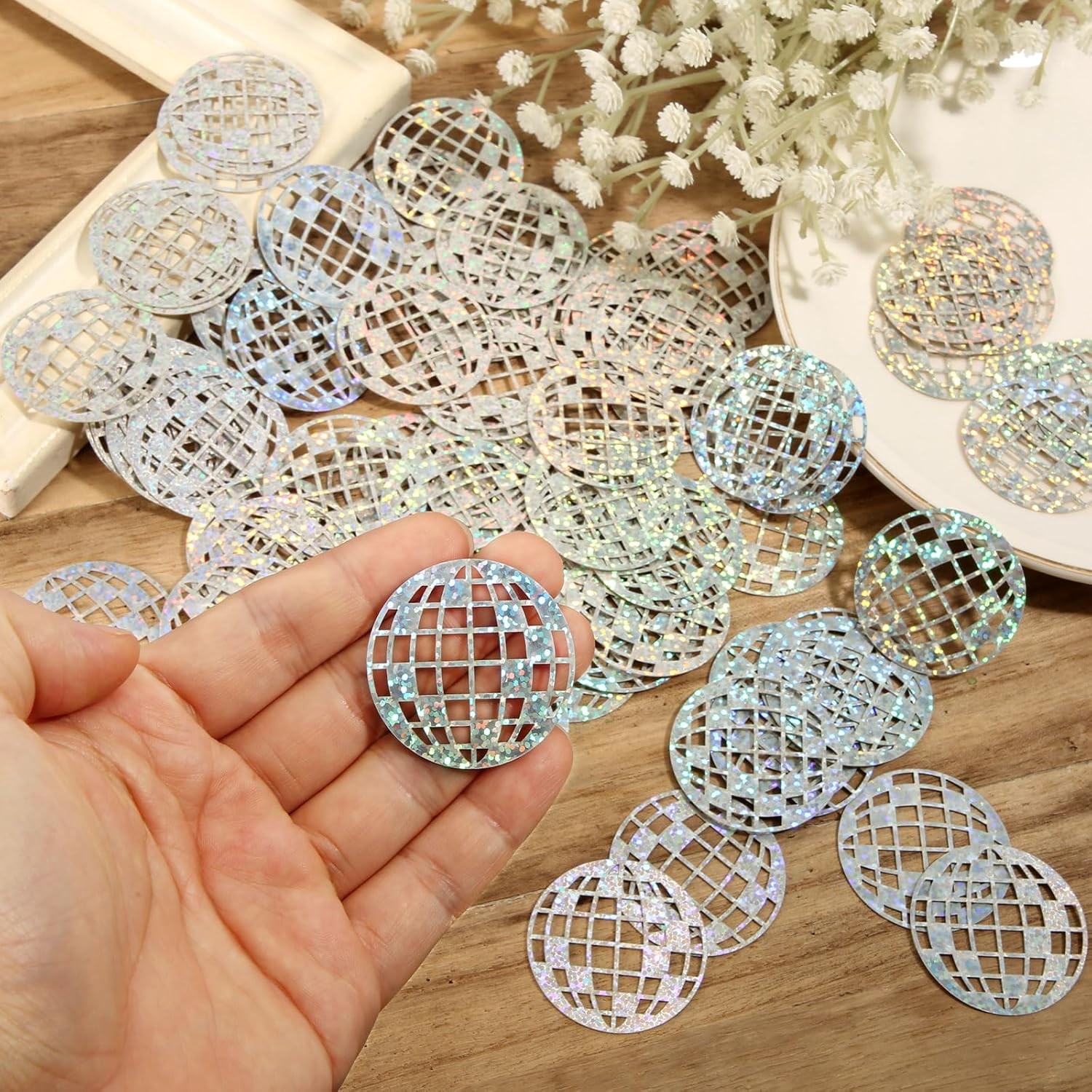 100pcs Glitter Disco Ball Table Confetti, Disco Theme Party Confetti for Bachelo