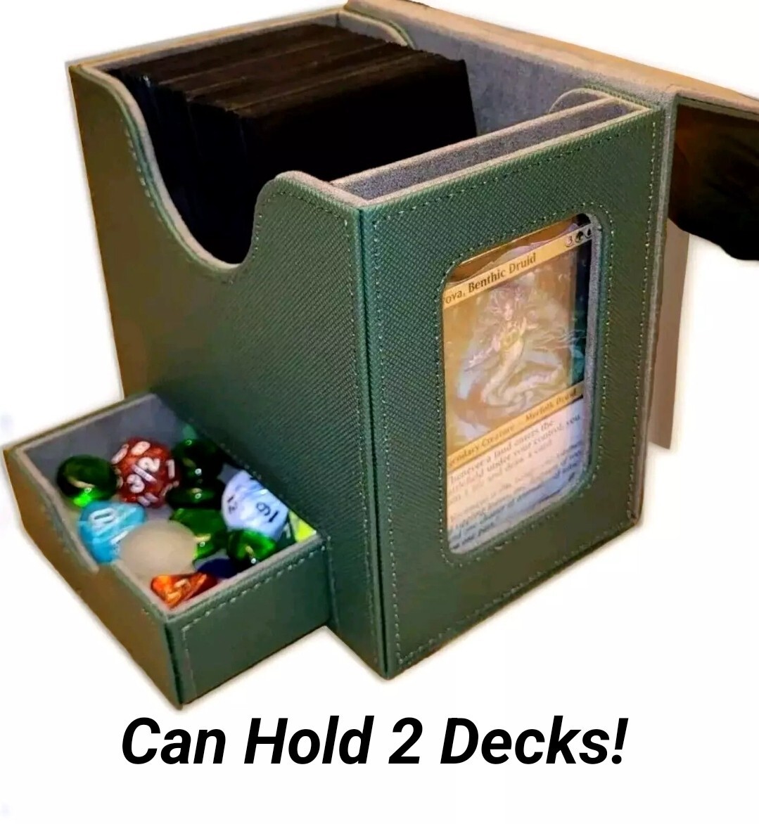 MTG Commander Deck Card Box Display Window Dice Drawer 100+  & 60+ Sleeved-Green