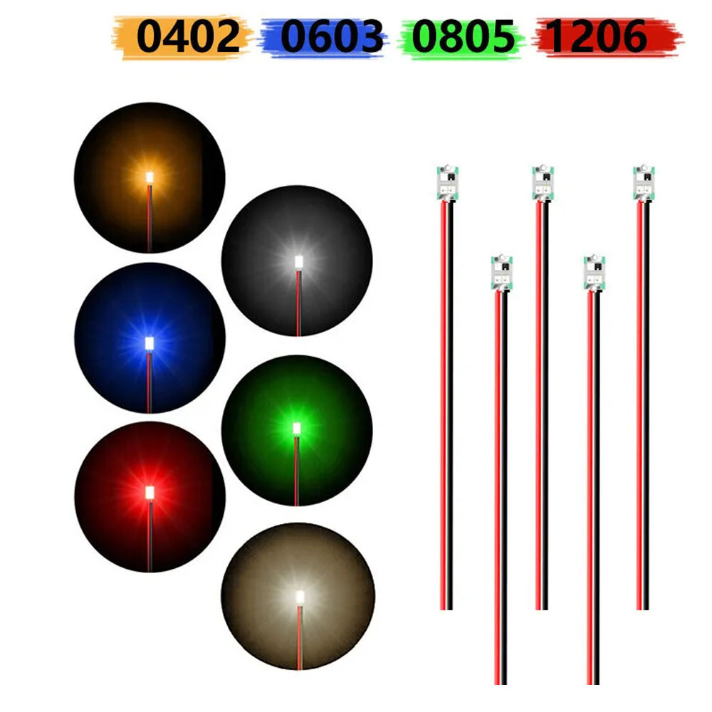50X Wired Micro LED Pre-Soldered 0402,0603, 0805,1206 Copper Wire Lights SMD US