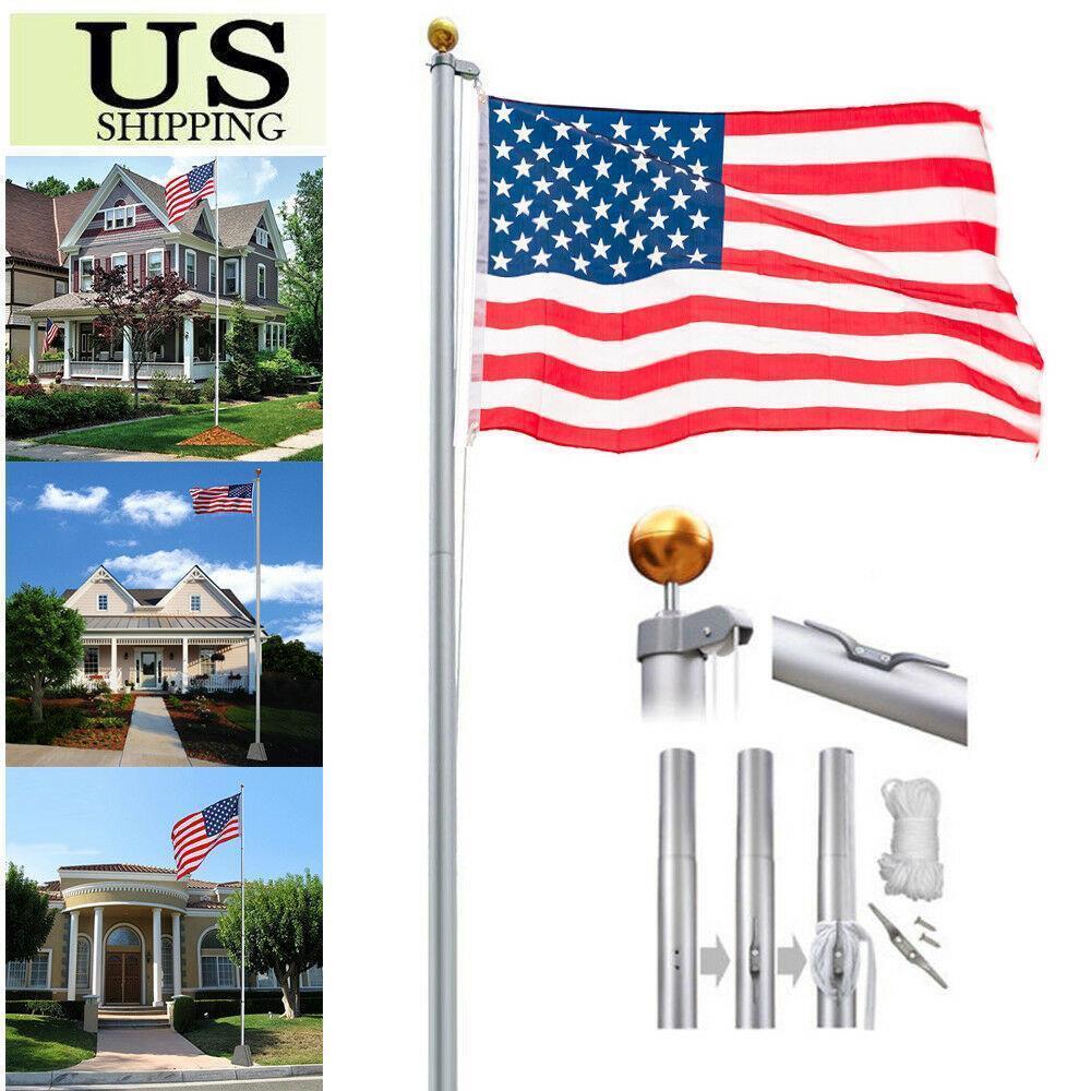 25FT Sectional Aluminum Flagpole + 1 US American Flag Pole Kit