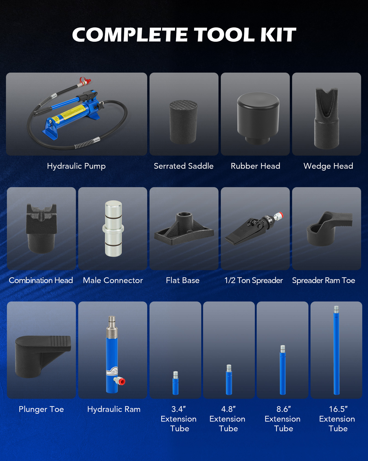 OMT 6 Ton Porta Power Hydraulic Jack Body Frame Repair Kit w 4 Extension Tubes