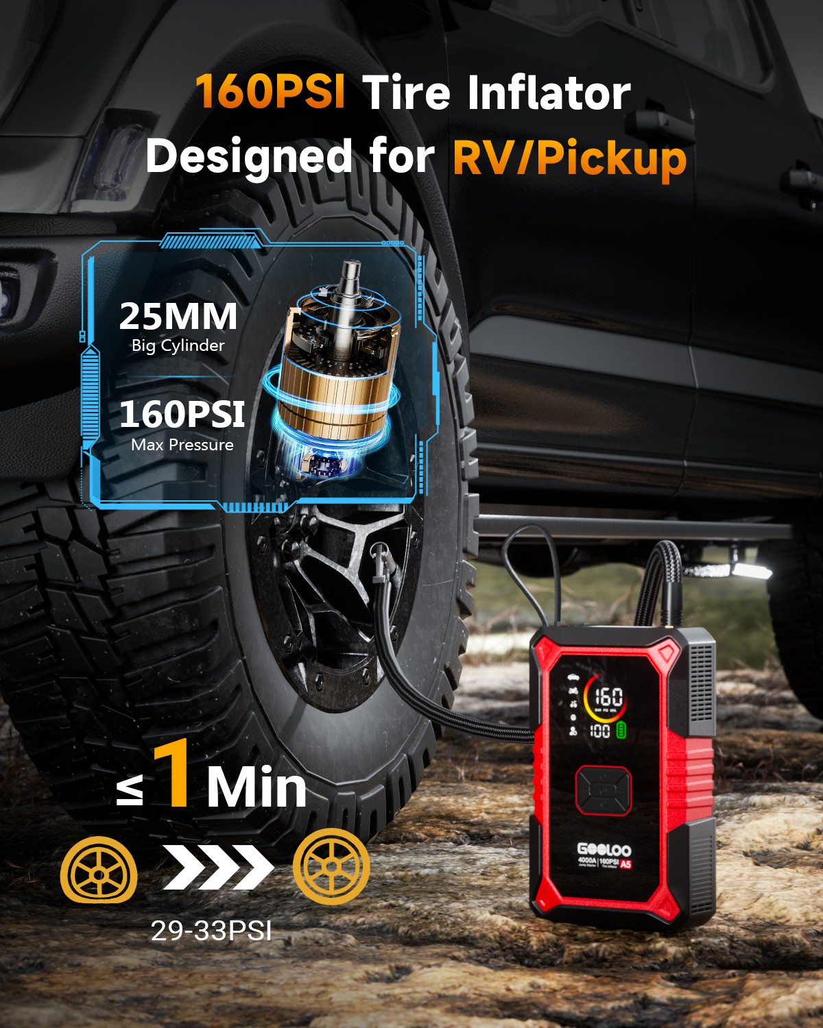 GOOLOO A5 Jump Starter with Air Compressor 4000A Portable Car Battery Booster