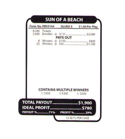 Pull Tab Tickets - Jars - Game - Sun of a Beach- 2,680 ct