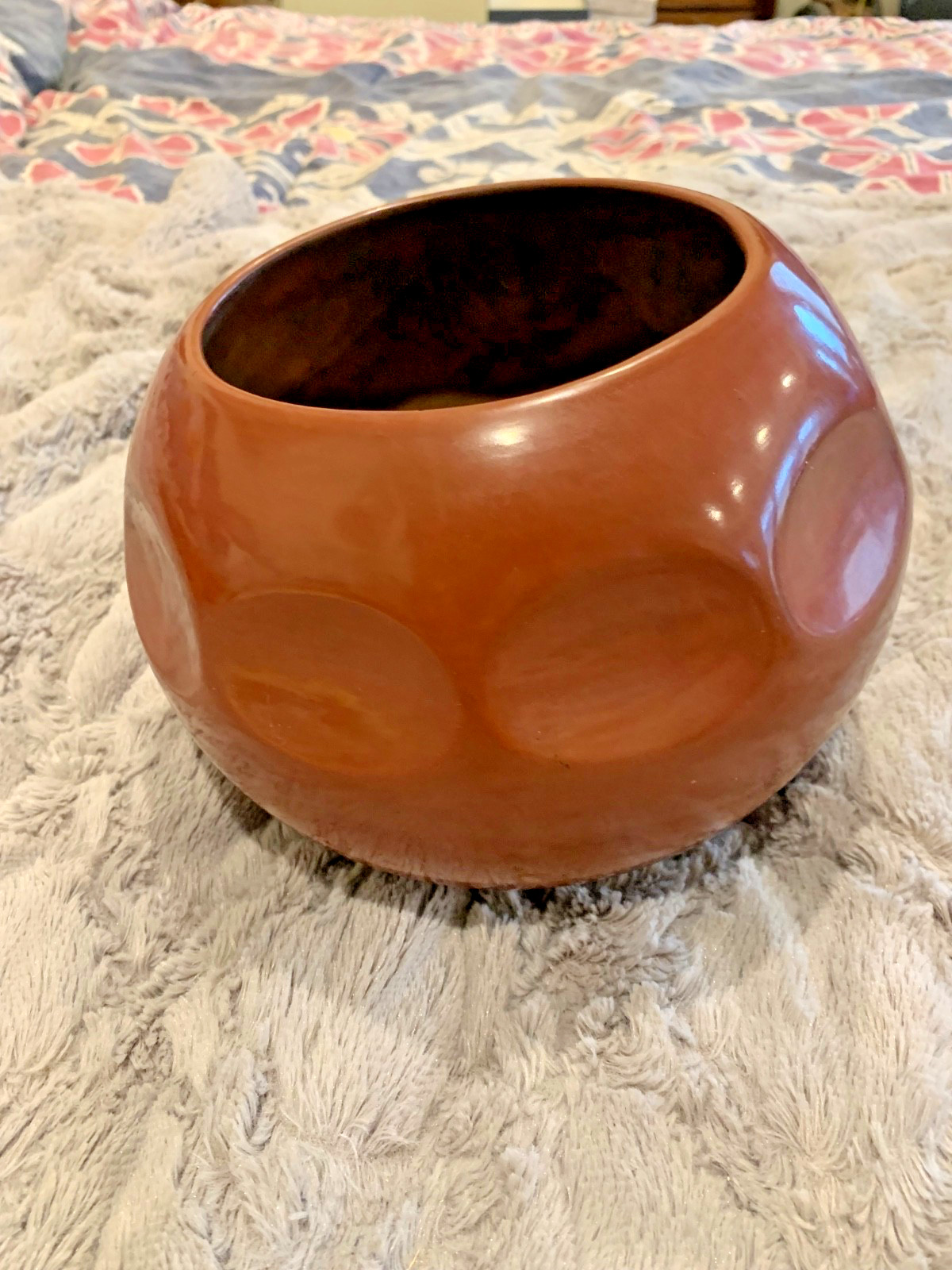 Signed Tina Garcia Santa Clara Redware melon bowl 70's
