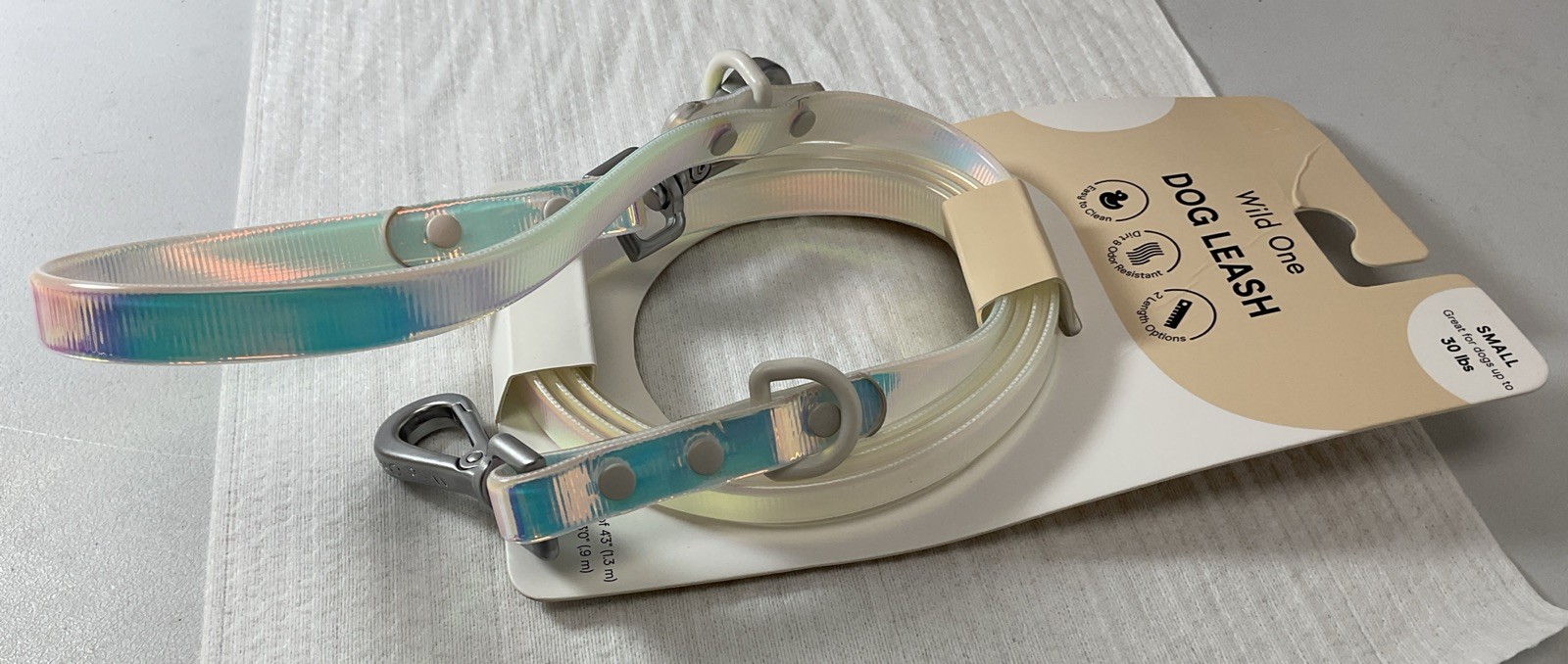 Wild One Adjustable Dog Leash White Solar Holographic - Small for Dogs up to 30#