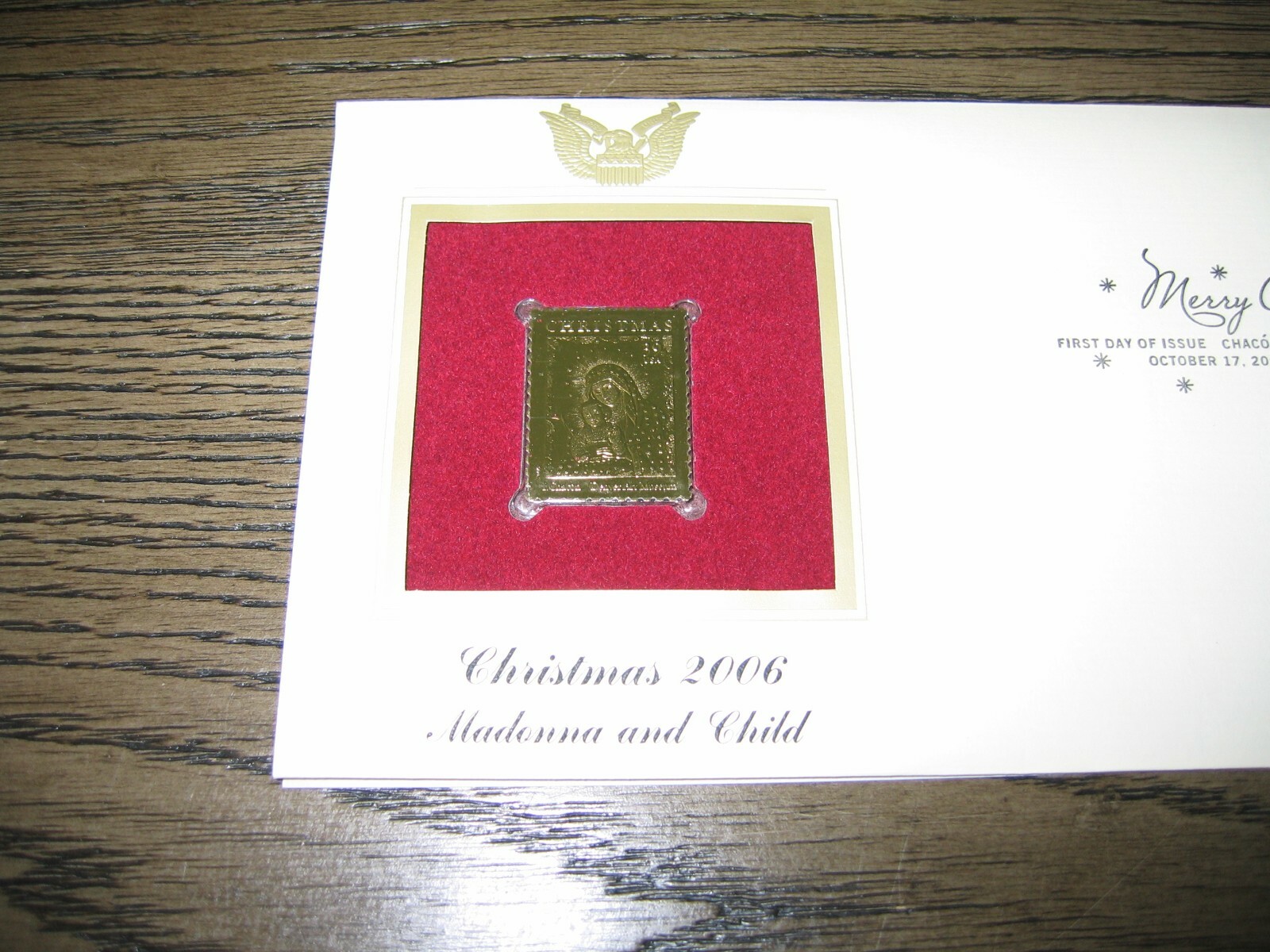 2006 Madonna and Child Christmas Replica Gold Golden Cover Stamp