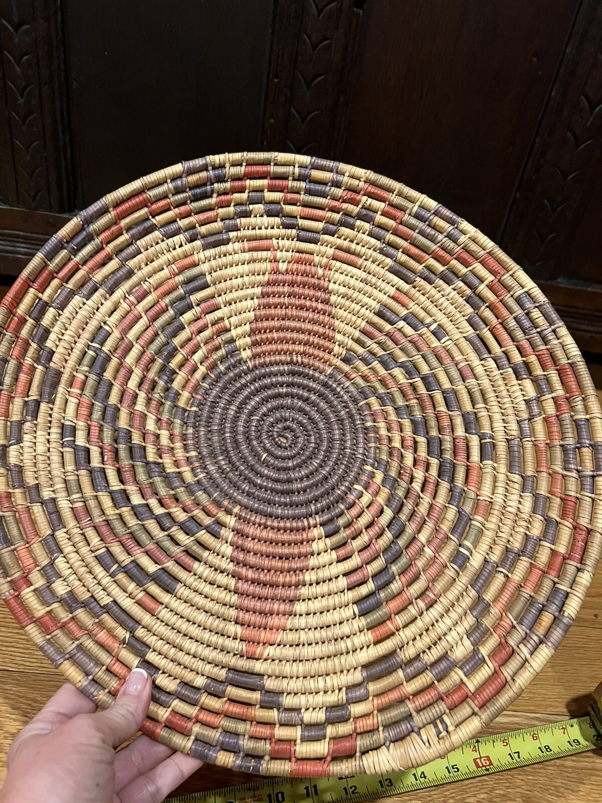 OLD BASKET FIGURAL BOWL Mexican HORSES PEOPLE Skinner 15 1/2”