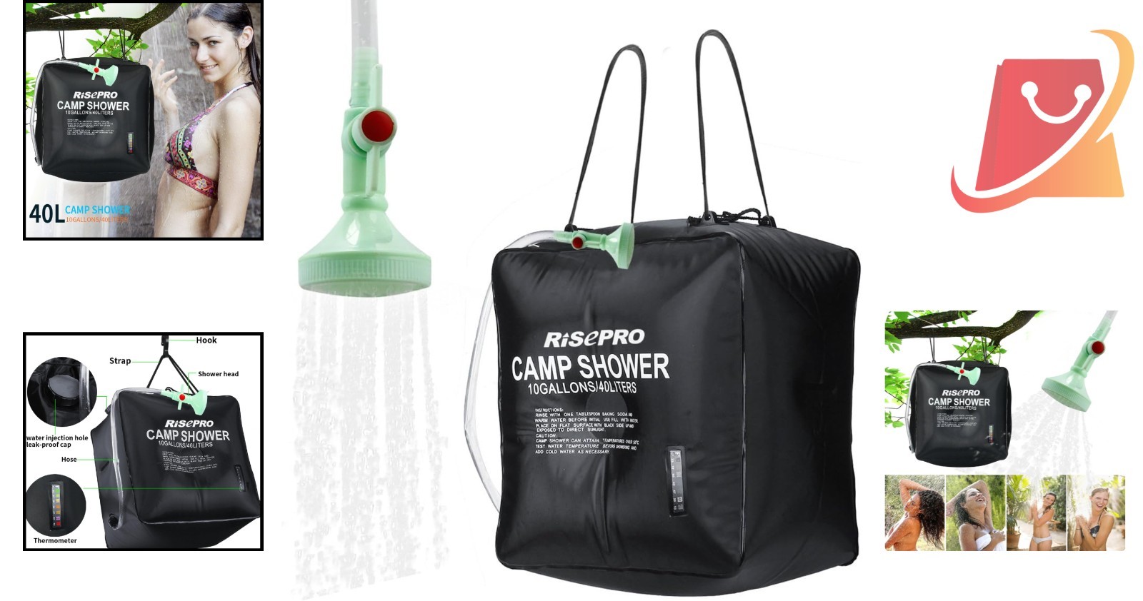 10 Gallon Solar Shower Bag Camping Outdoor Hot Water Solar Heating Hiking