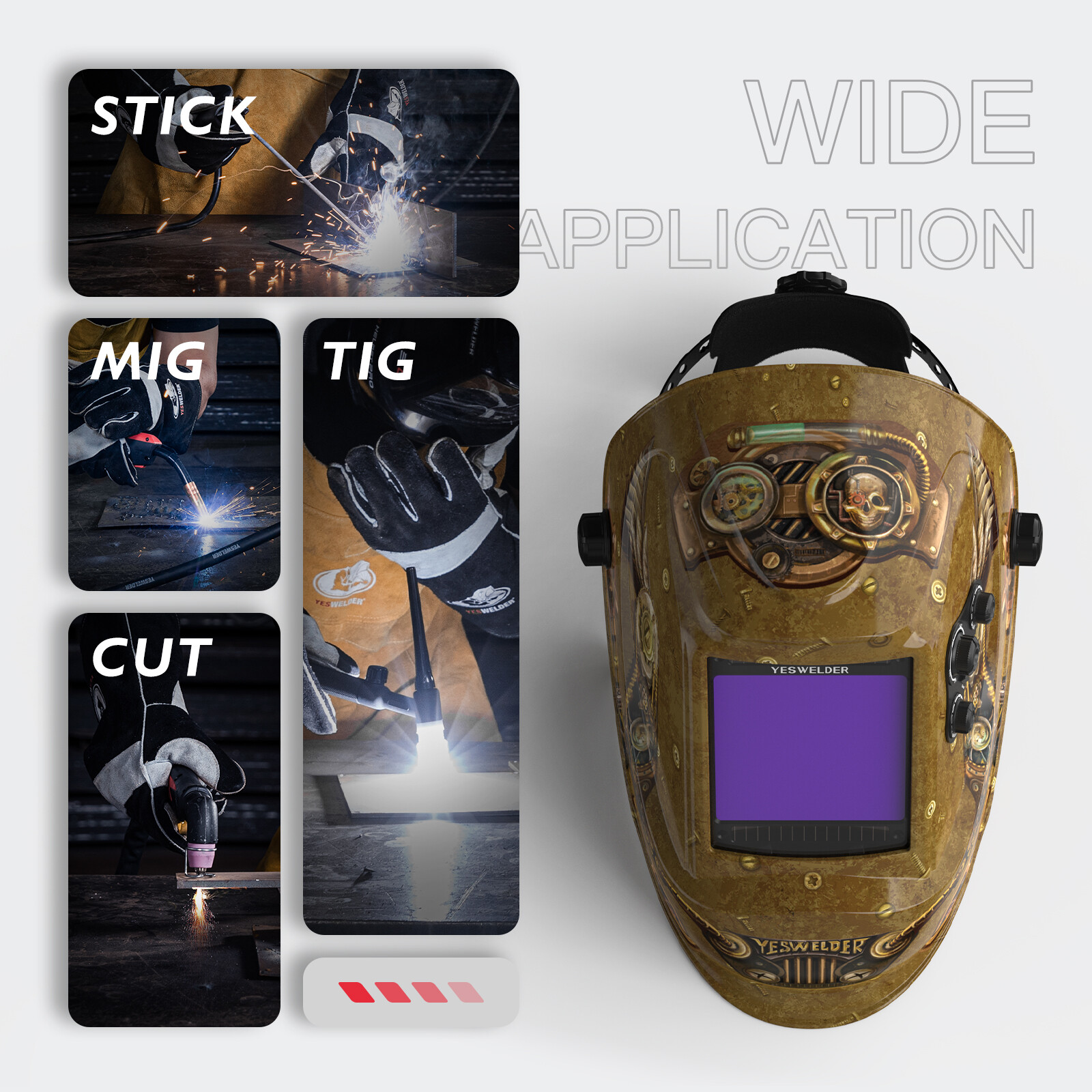 Large Viewing Screen True Color Auto Darkening Welding Helmet, 4 Arc Sensor