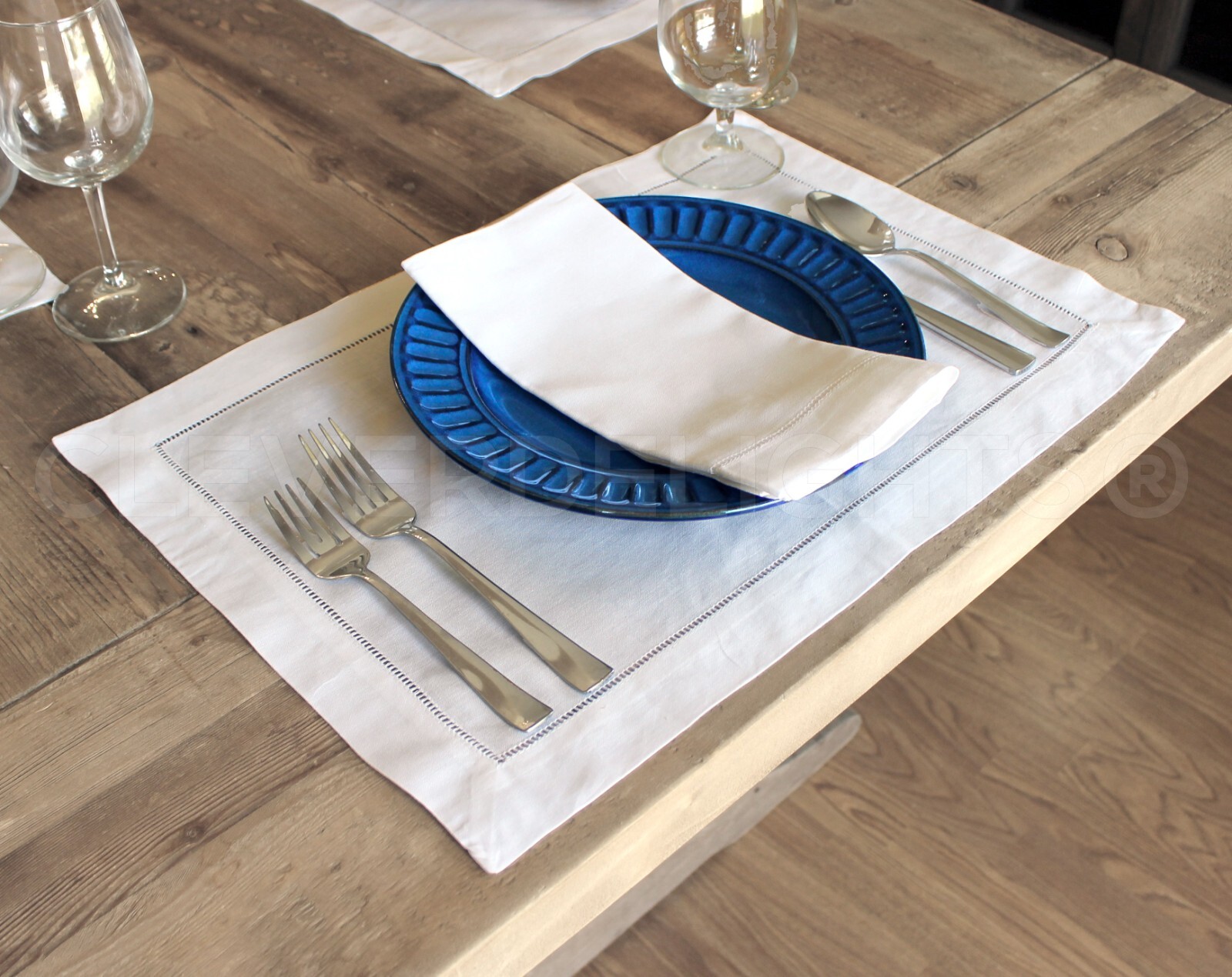 20" Hemstitch Dinner Napkins - 55% Linen / 45% Cotton - White - Embroidery Blank