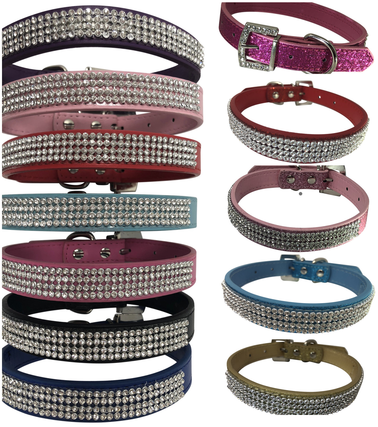 Dog Collar Rhinestone Glitter Bling Adjustable Sparkle Faux Leather  XS S M L