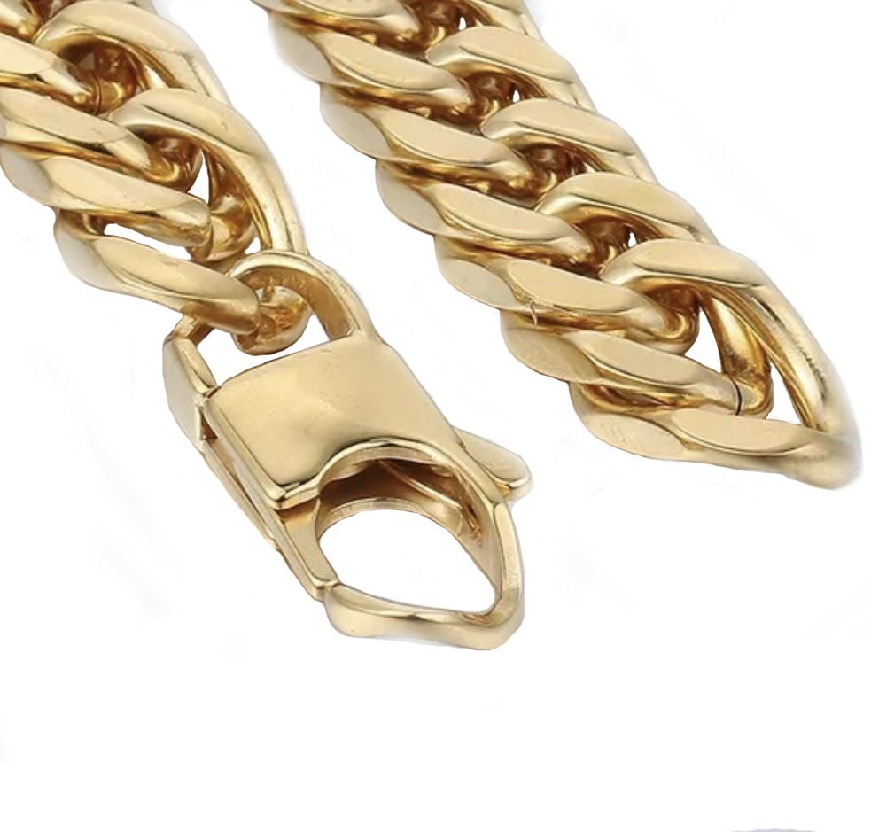 MENDEL Mens 10mm Stainless Steel Gold Plated Miami Cuban Link Bracelet 10K Men