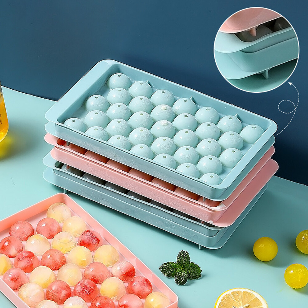 DIY Round Ice Cube Ball Maker PP Tray Silicone Sphere Mold Bar Whiskey Cocktails