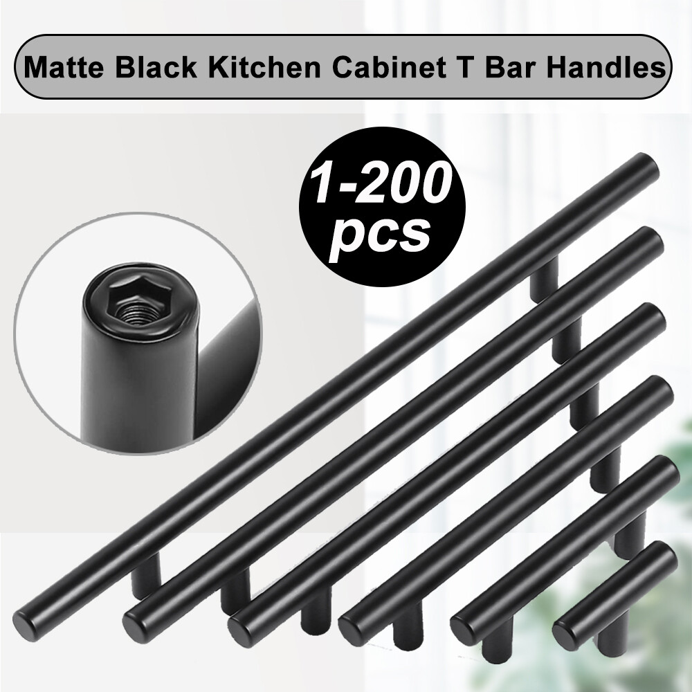 Black Modern Cabinet Handles T Bar Pulls Kitchen Drawer Hardware Stainless Steel