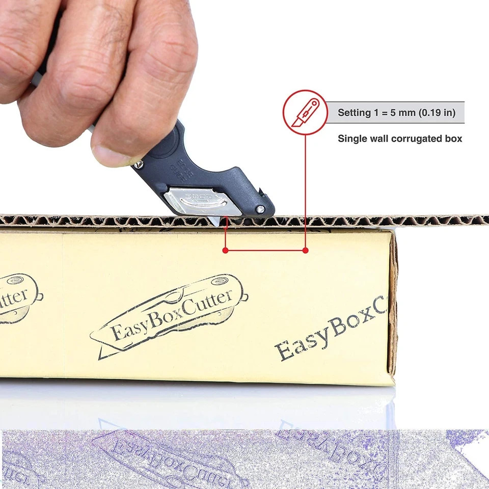 Easy Cut Genuine 1000 White Safety Box Cutter Knife, 3-Depth Blade & Holster