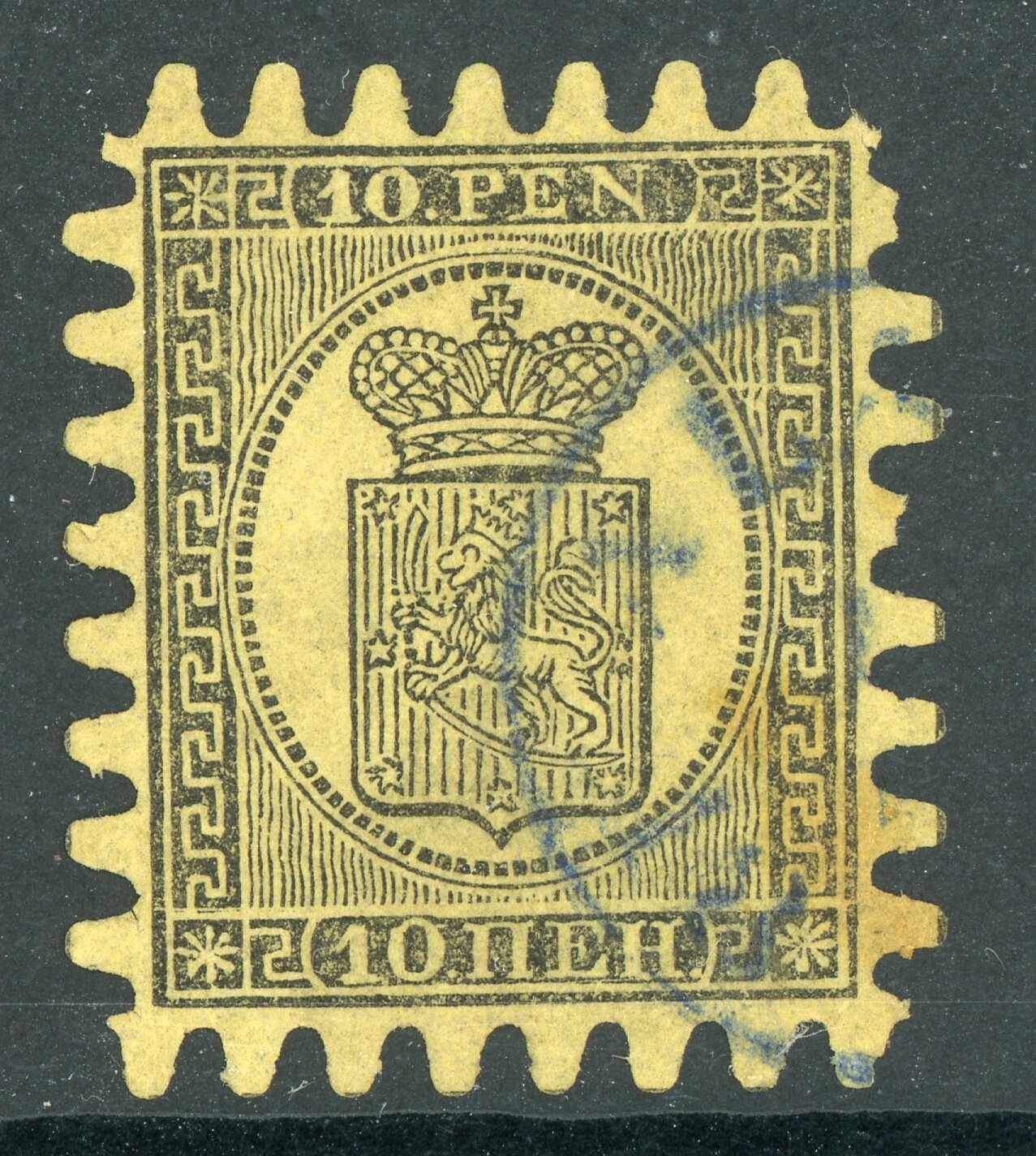 Finland 1870 Serpentine Definitive 10 Pen Yellow Scott #8 VFU H50