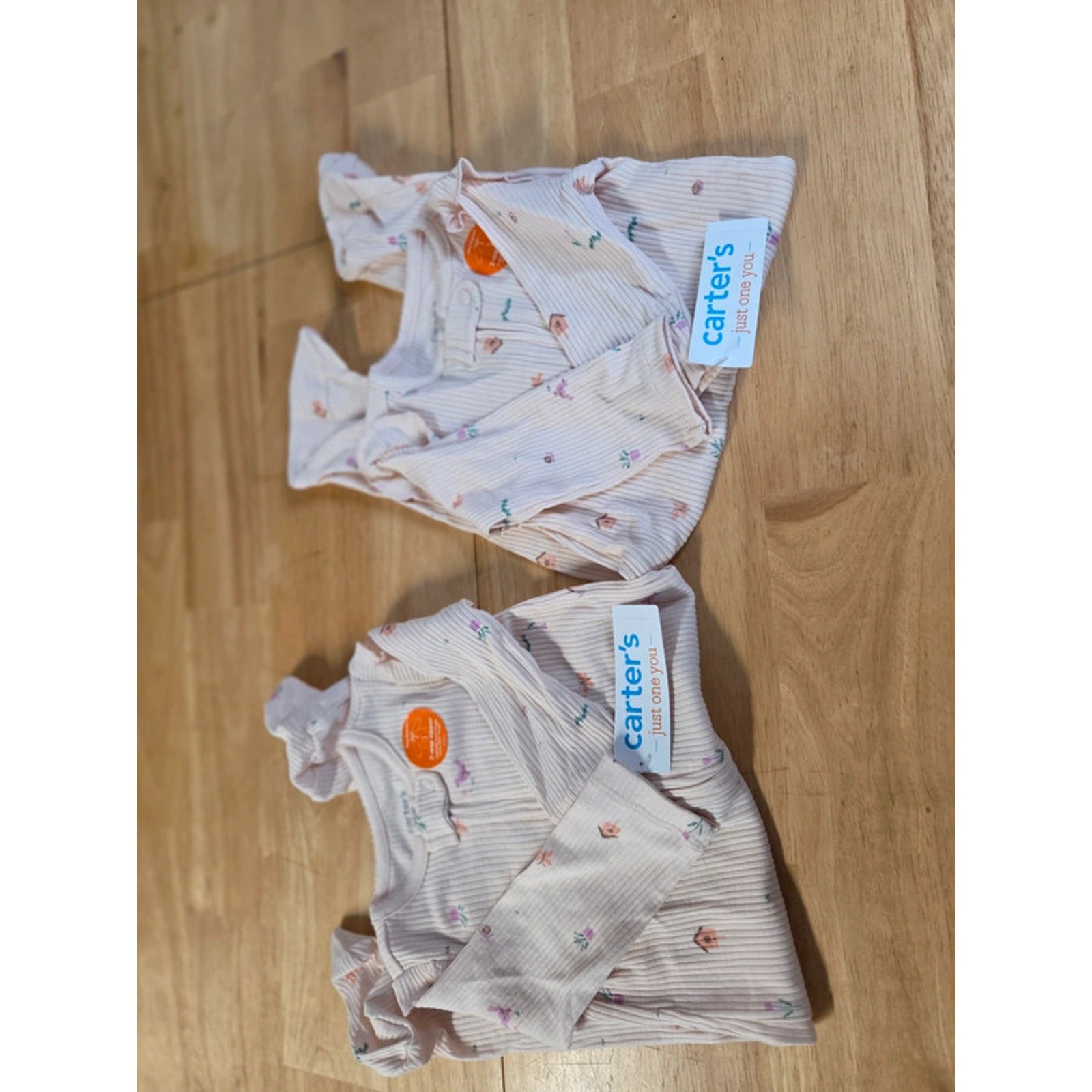 Carter's Baby Girls 6M Ribbed Footed Sleepers Floral Birdhouse 2-Way Zip NWT Set