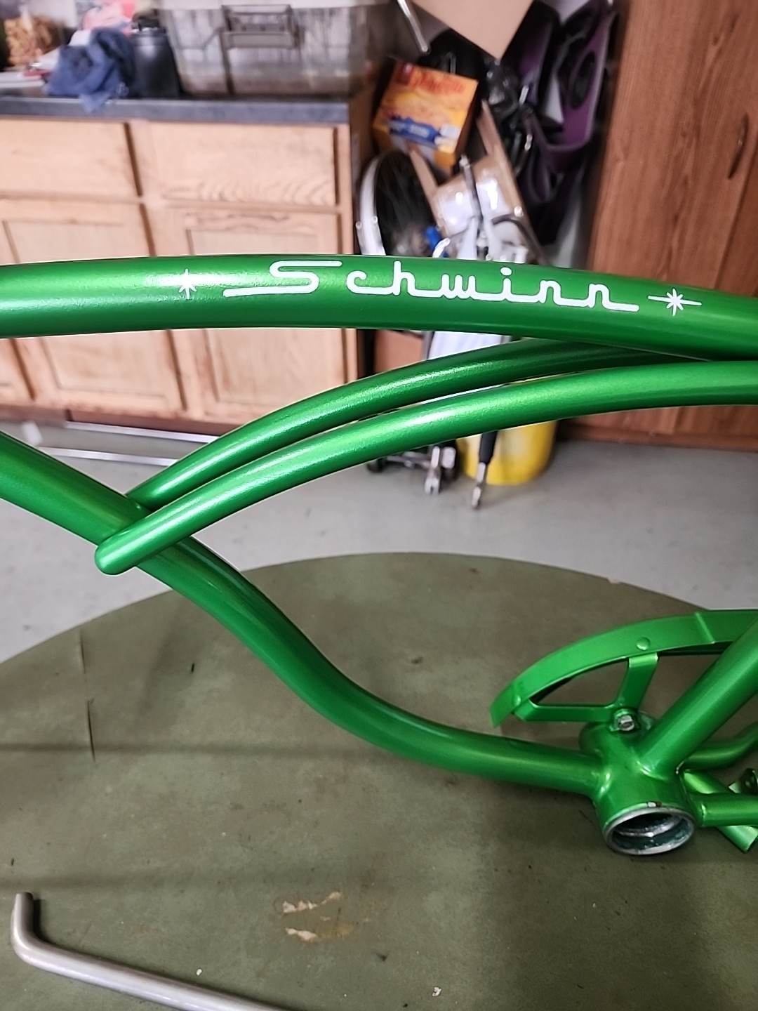 1966 SCHWINN STINGRAY LIME GREEN FRAME FORK + CHAINGUARD NICE SHAPE REPAINT L$$K