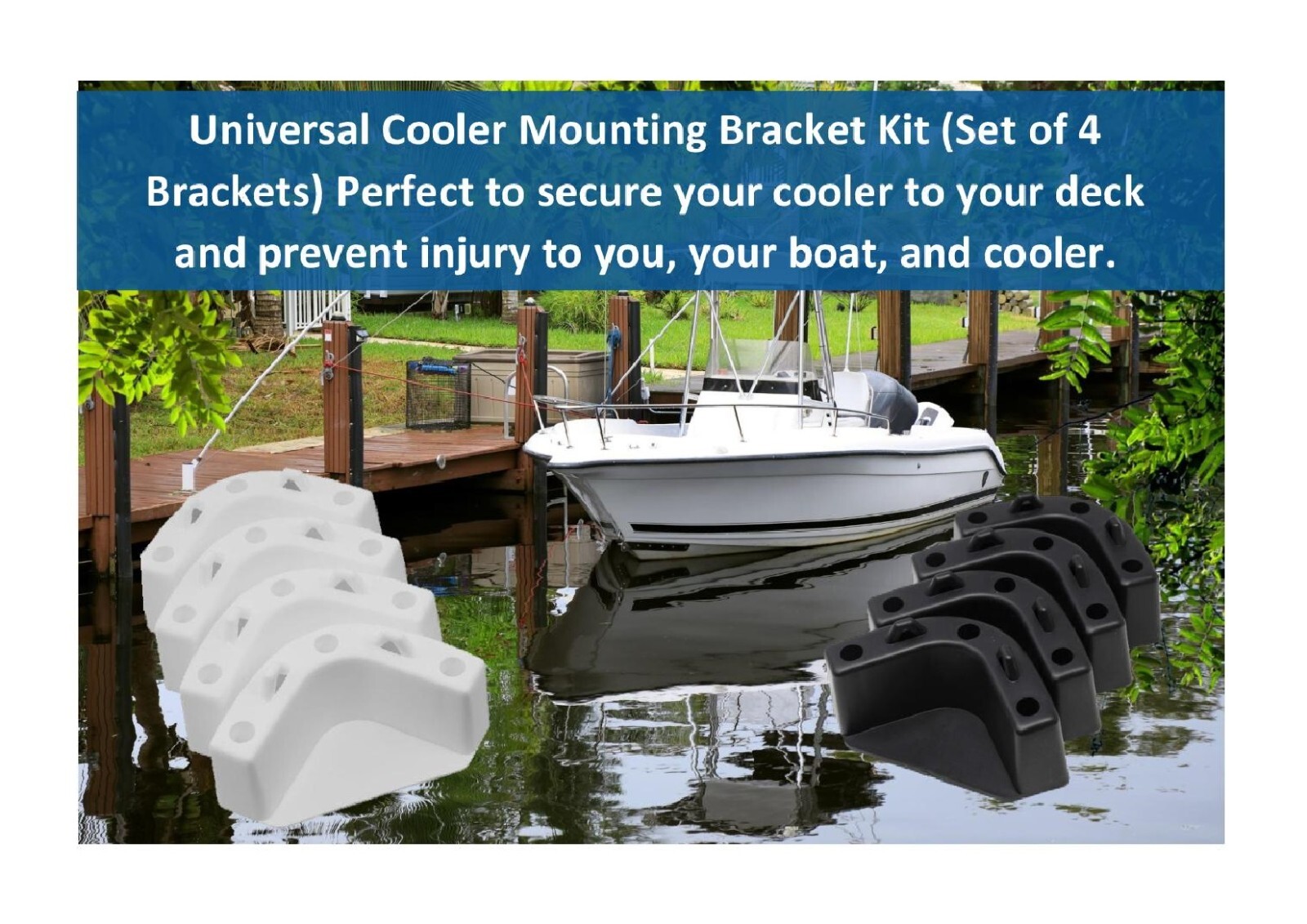 White BOAT MARINE COOLER MOUNTING BRACKETS FOR YETI IGLOO ENGLE COLEMAN (4 Pk)