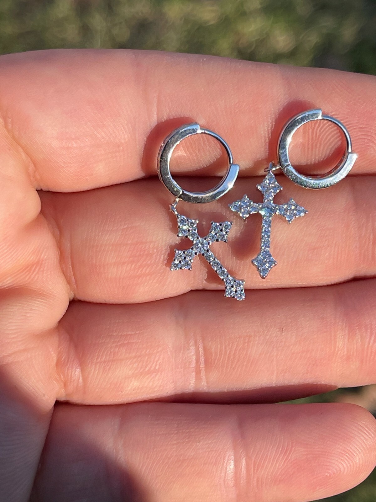 Real 925 Sterling Silver Men's Ladies Dangle Cross Studs Earrings Iced Hip Hop