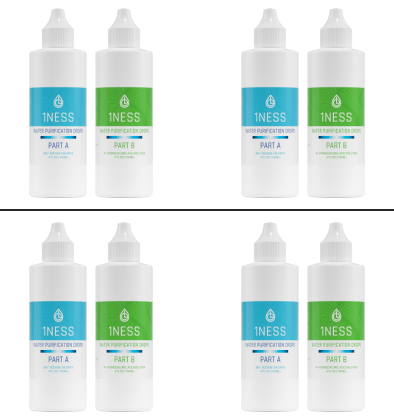 4pk 1ness Water Treatment Drops - BPA-Free Plastic Bottles - 4oz Kit (HCLKit)