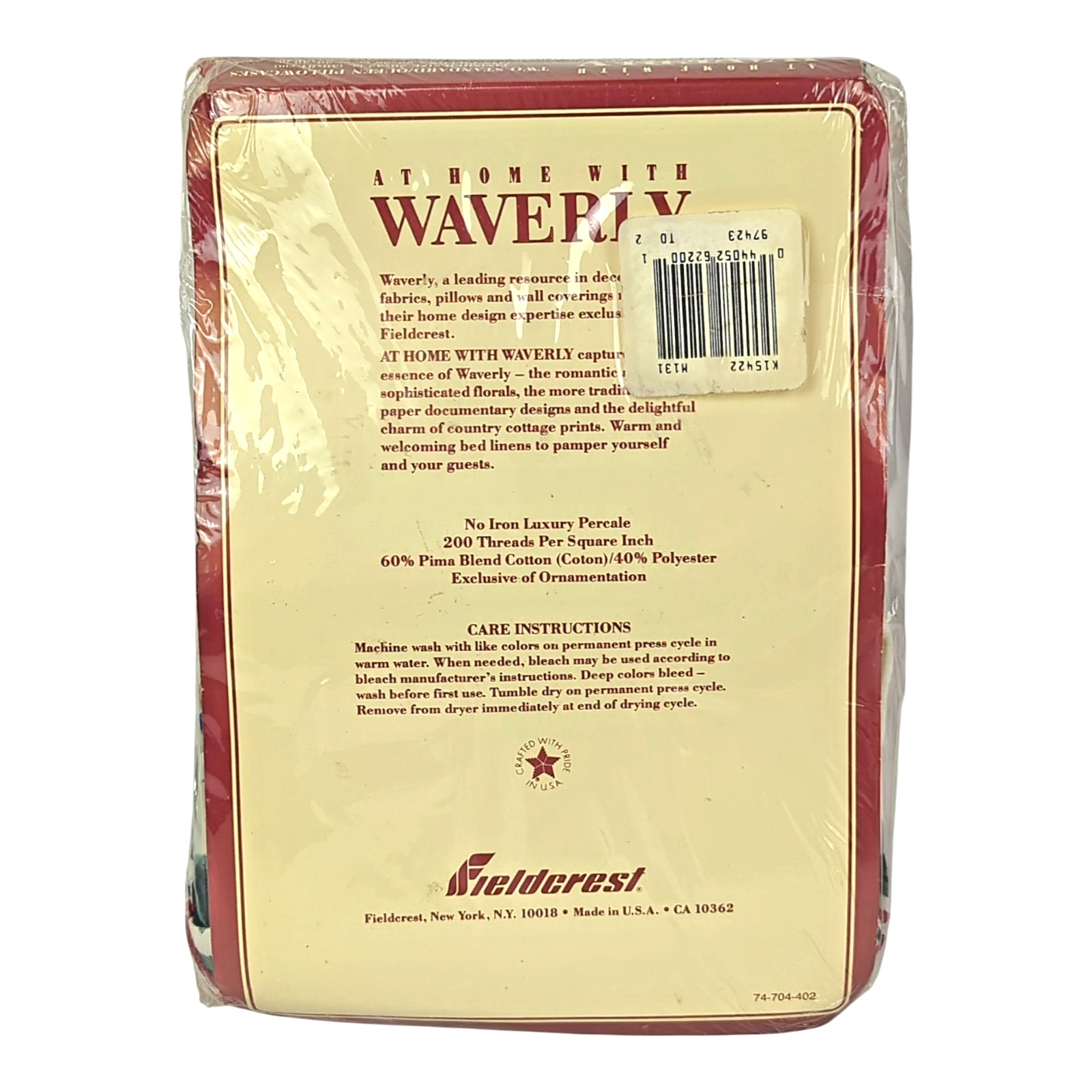 Waverly Fieldcrest Set of 2 Standard Pillowcases Floral Ruffle Burgundy & Green