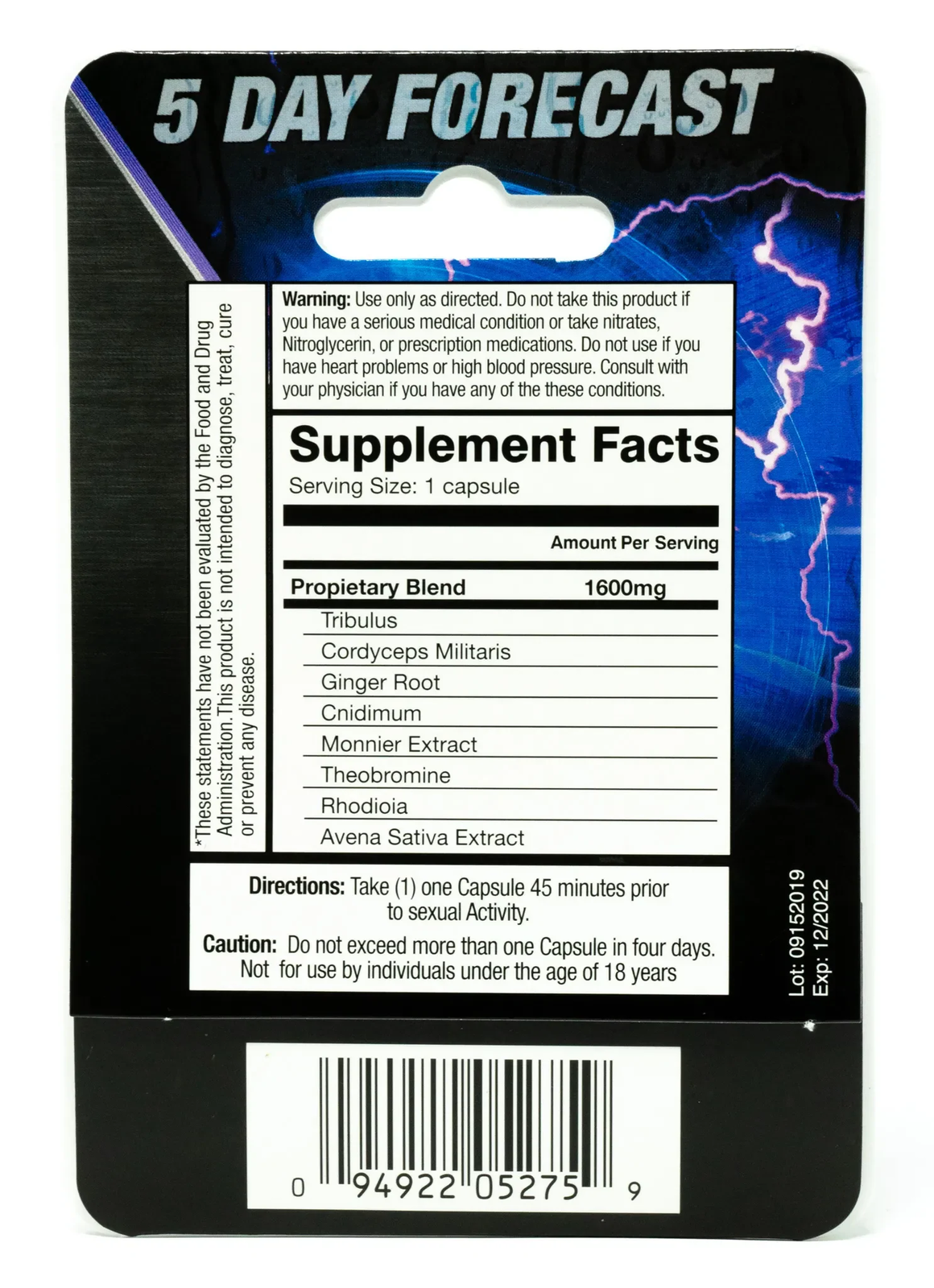 5 Day Forecast Pill Sexual Enhancement 1600mg case of 25