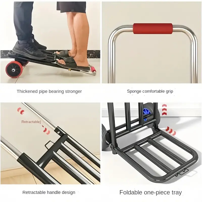 Portable Collapsible Hand Dolly truck for Shopping Camping Moving w/ 3 Tie ropes