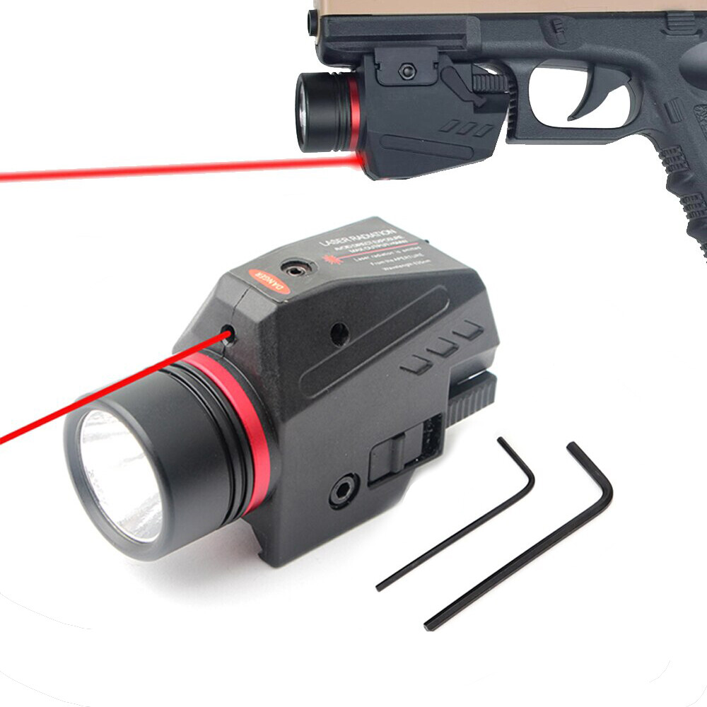 Tactical Red Laser Sight 20mm LED Flashlight Combo For Pistol Camping Light