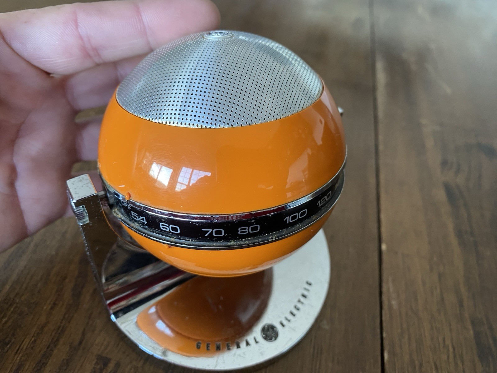 NICE - GE Round Orbiter Orange AM Transistor Radio Works Vintage MCM Rare
