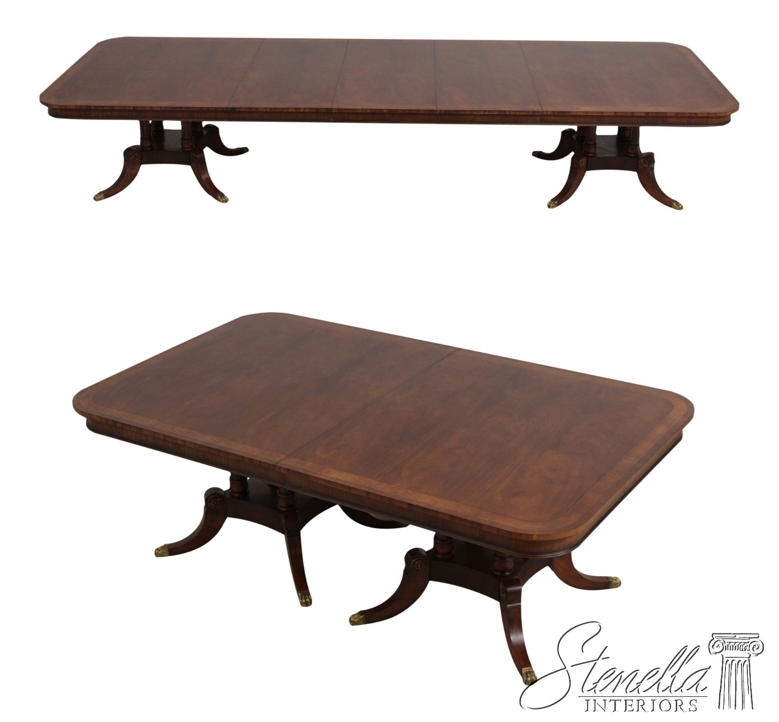 L72025: HENREDON Mahogany Double Pedestal Inlaid Dining Table