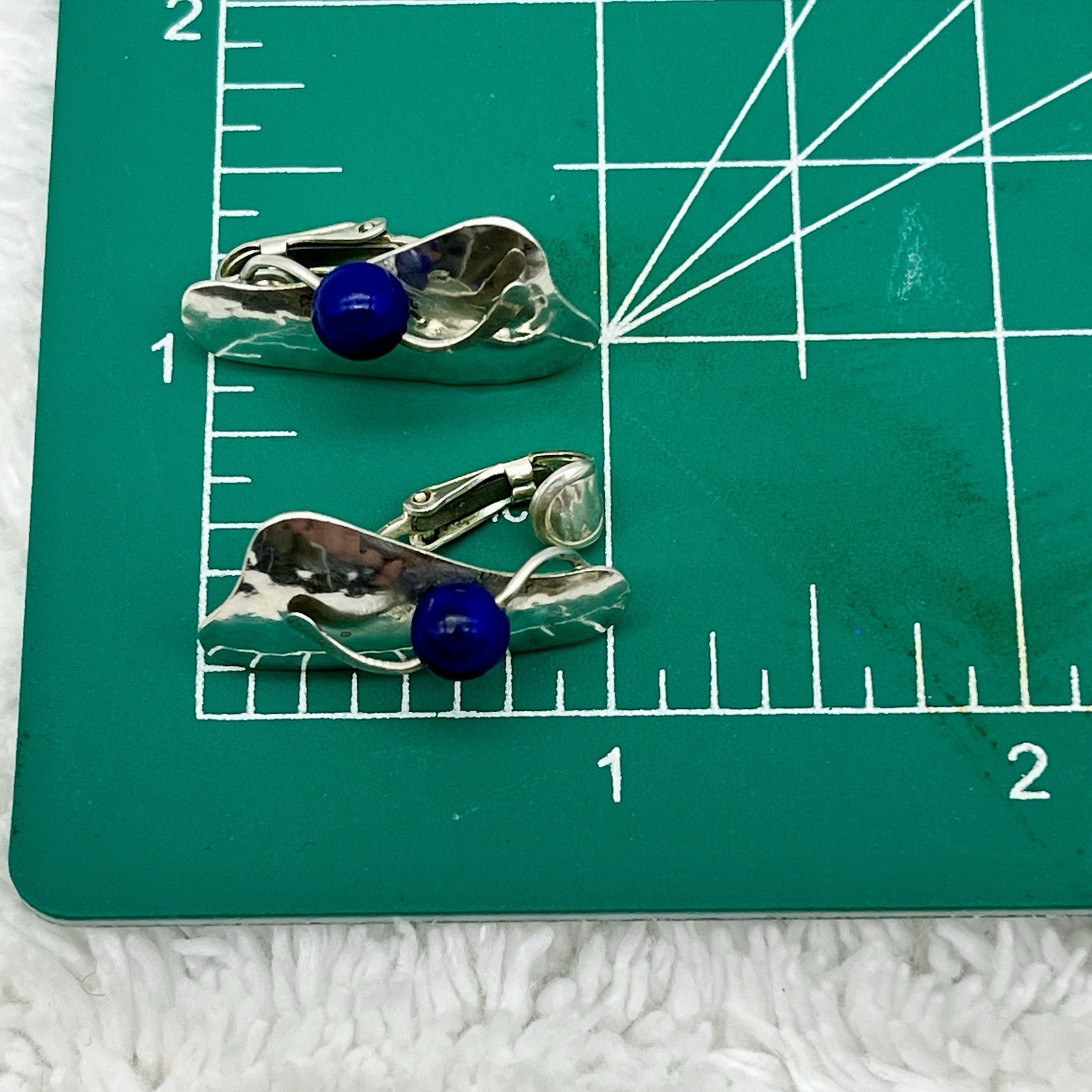 Sterling Silver Jewelry Set Brooch Earrings Lapis Modernist Signed Jean Newlin