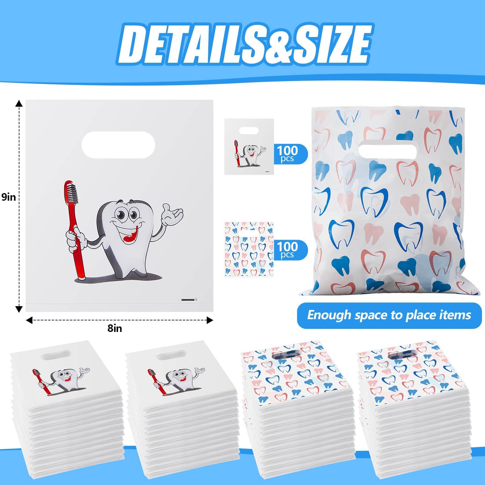 200 Pcs Dental Tooth Merchandise Goodie Bags for Dentist Patient Care Clinics