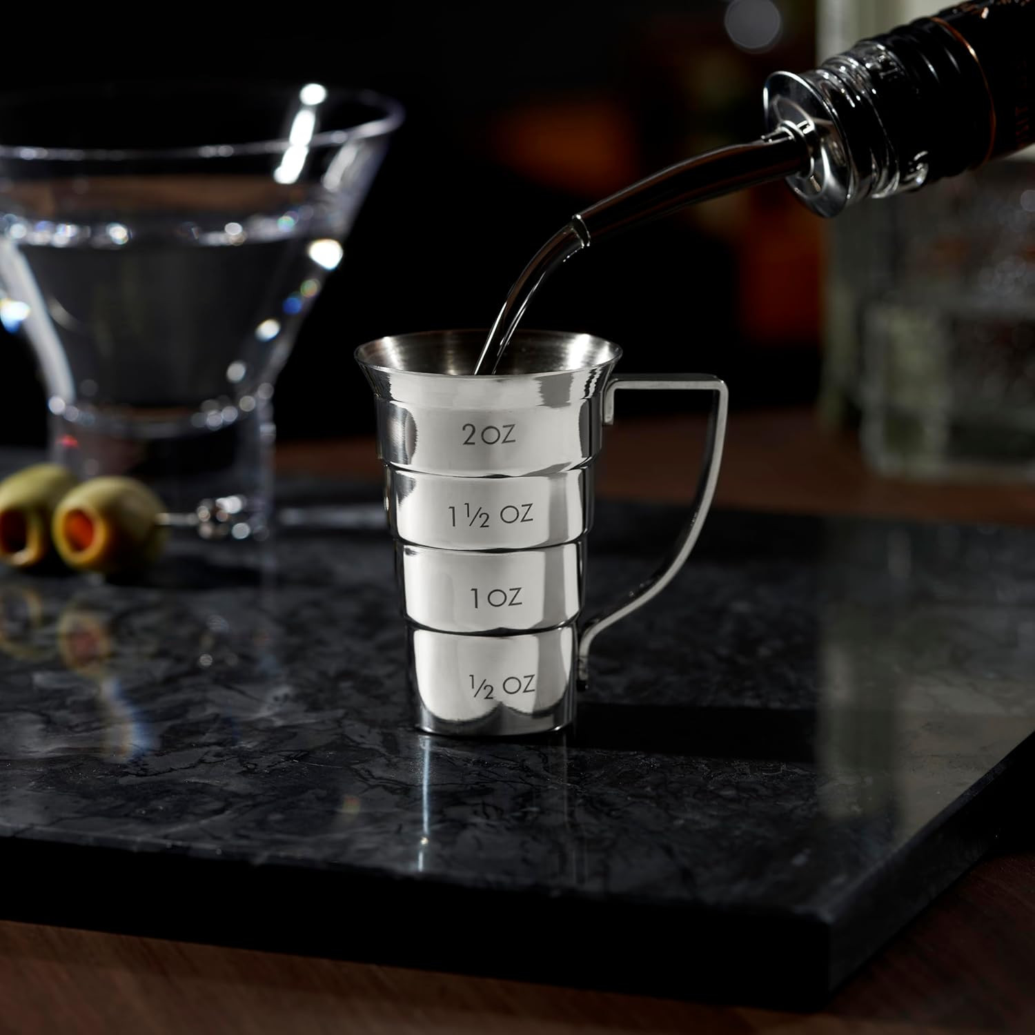 Stepped Jigger with Handle, 4 Measurement Markings, Measuring Cup for Cocktail R