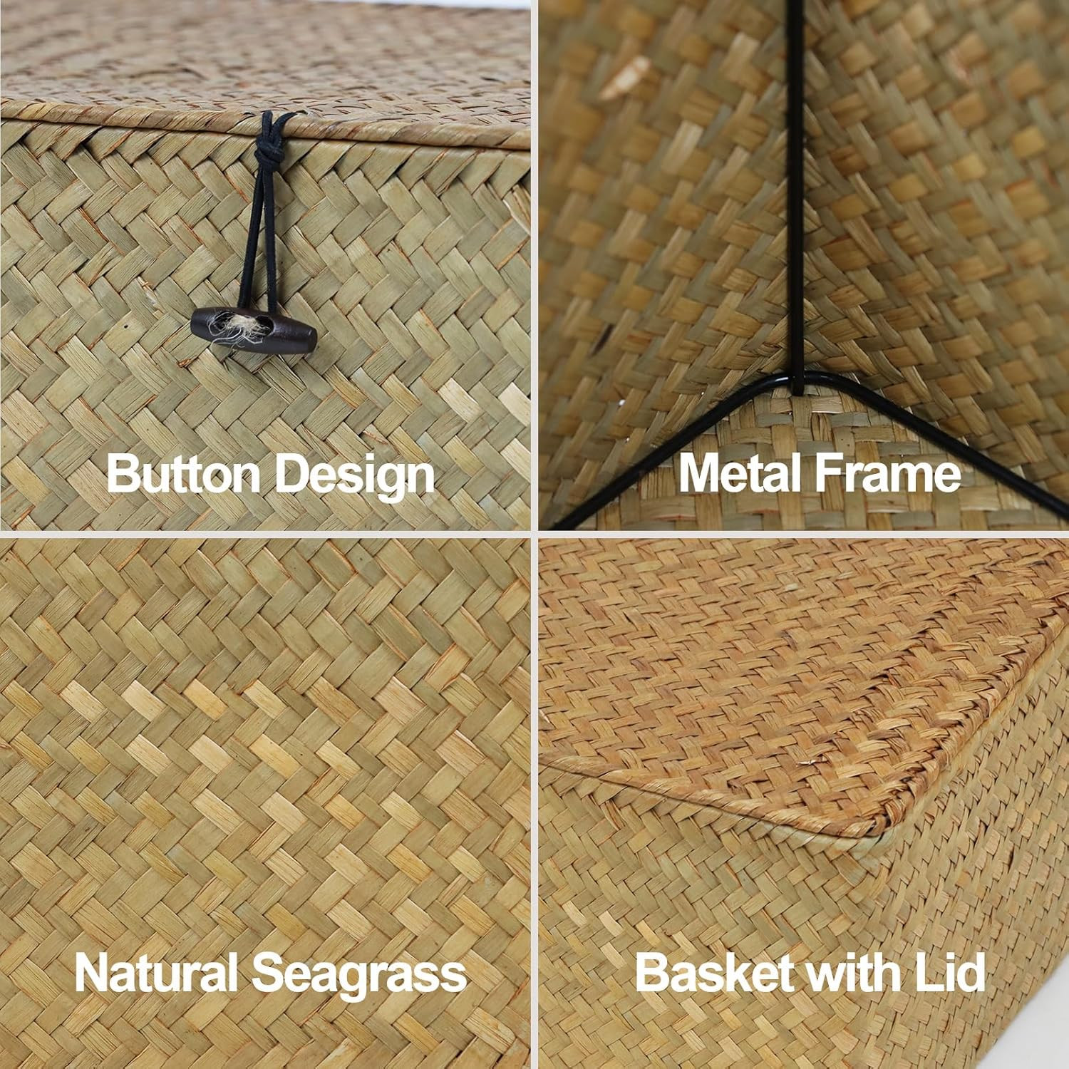 Wicker Storage Basket with Lid, Natural Seagrass Storage Baskets for Organizing,