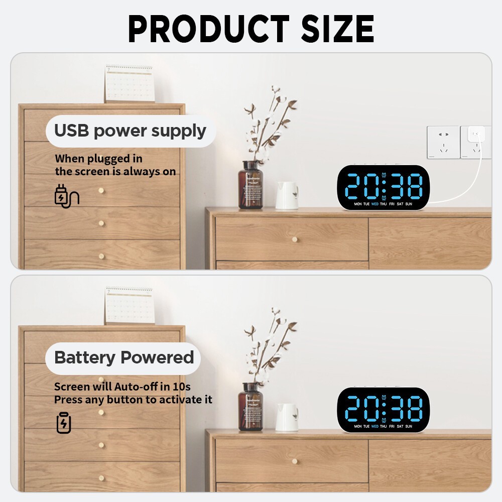LED Large Display Electric Digital Alarm Clock with Battery Backup and Snooze