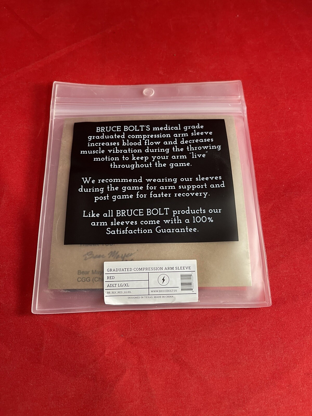 Bruce Bolt- RED- Baseball Arm Sleeve- Size: Adult (LG/XL) Older 2022 Version⚡️