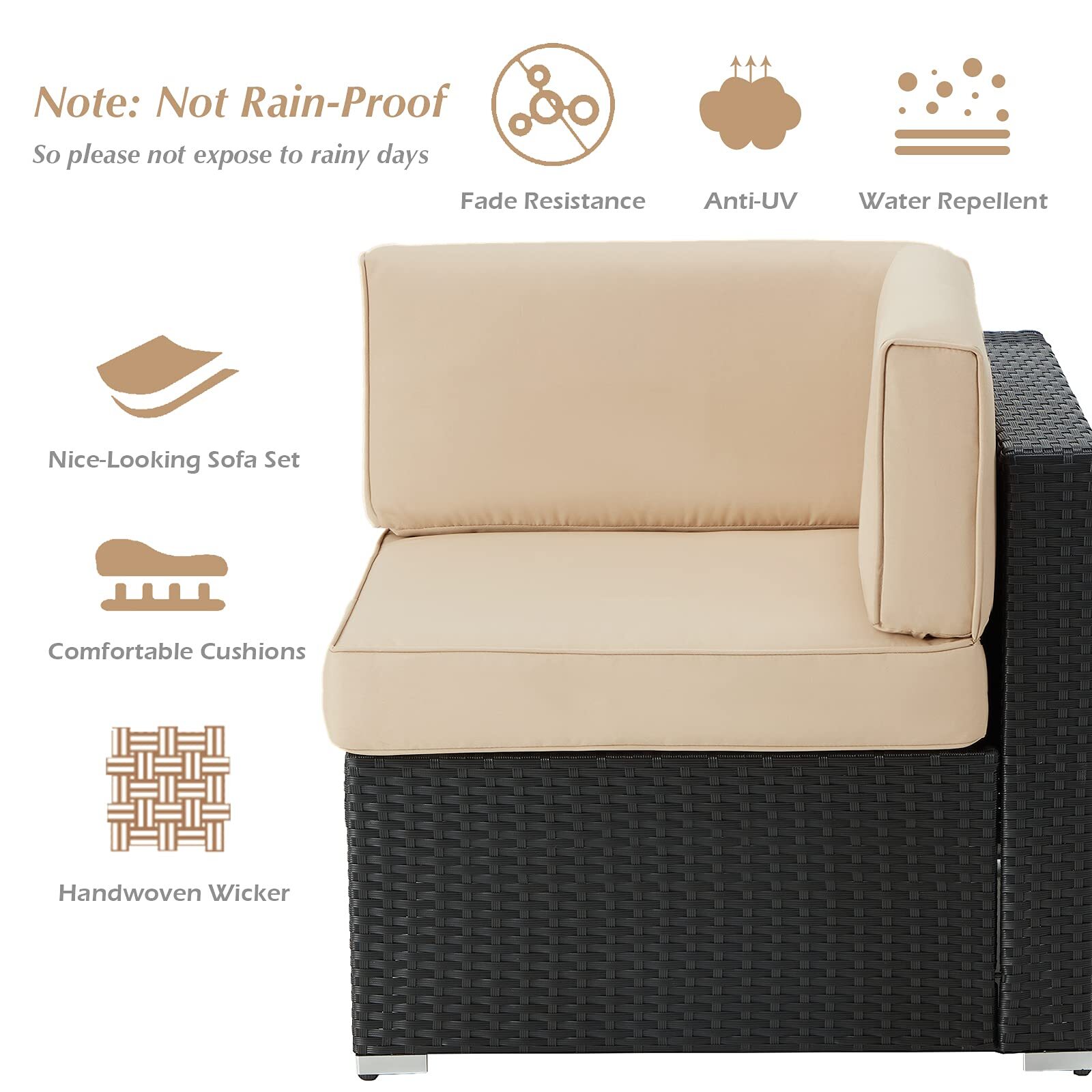 7 Pieces Patio Sofa Set PE Rattan Outdoor Furniture Sectional Conversation Sofas