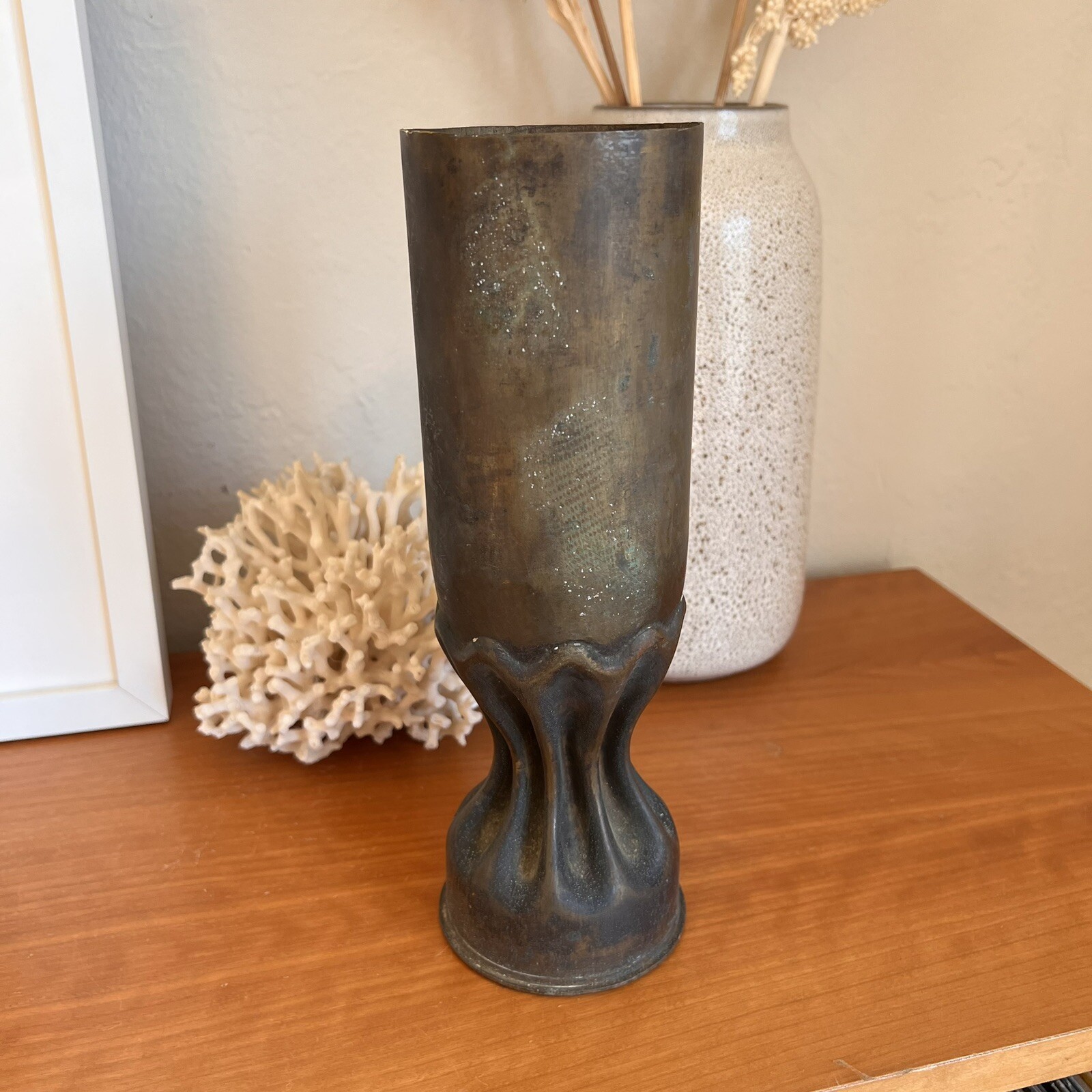 Rare WW1 Trench Art U.S. Army WWI Military Artillery 75mm Shell Case Vase