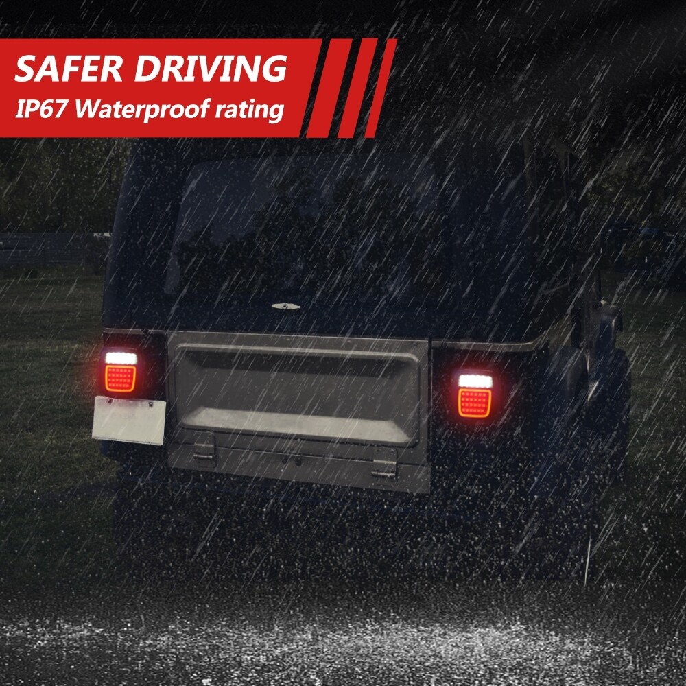 For Jeep Wrangler TJ CJ LED Tail Lights Brake Reverse License Plate Light 83-LED