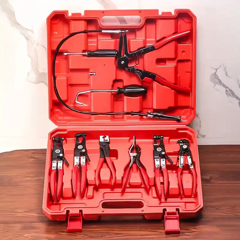 9PCS Wire Long Reach Hose Clamp Pliers Set Fuel Oil Water Hose Auto Tools Set