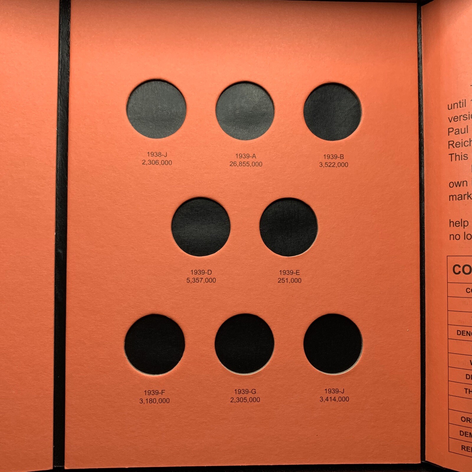 Third Reich Silver 2 Reichsmark 1936-1939 Coin Folder Flat Opening Album