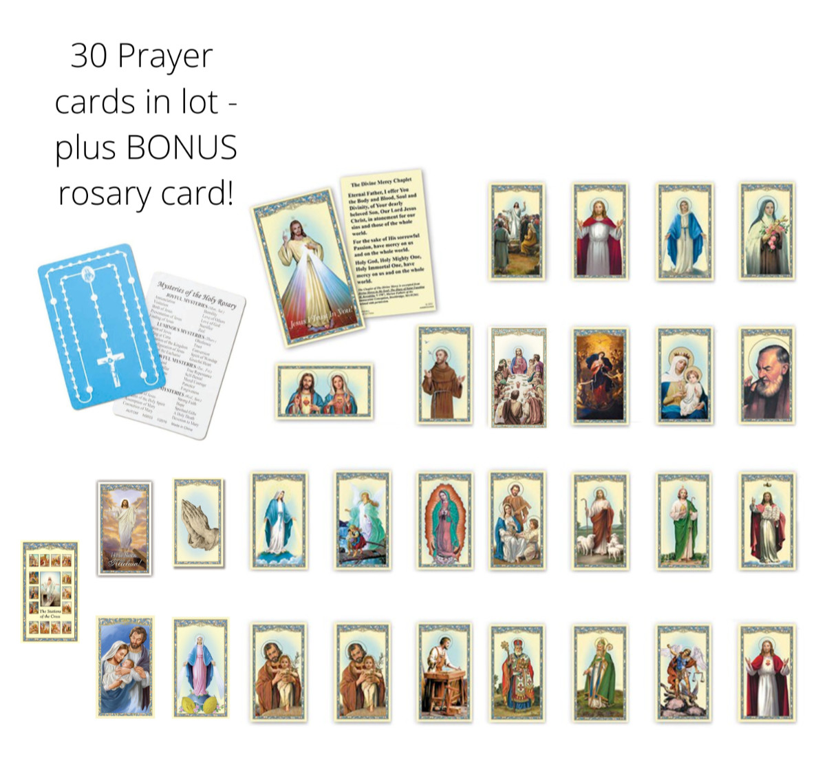 Prayer Card Assortment Lot (30 Different Holy Cards) Jesus, Mary, Saints, etc!