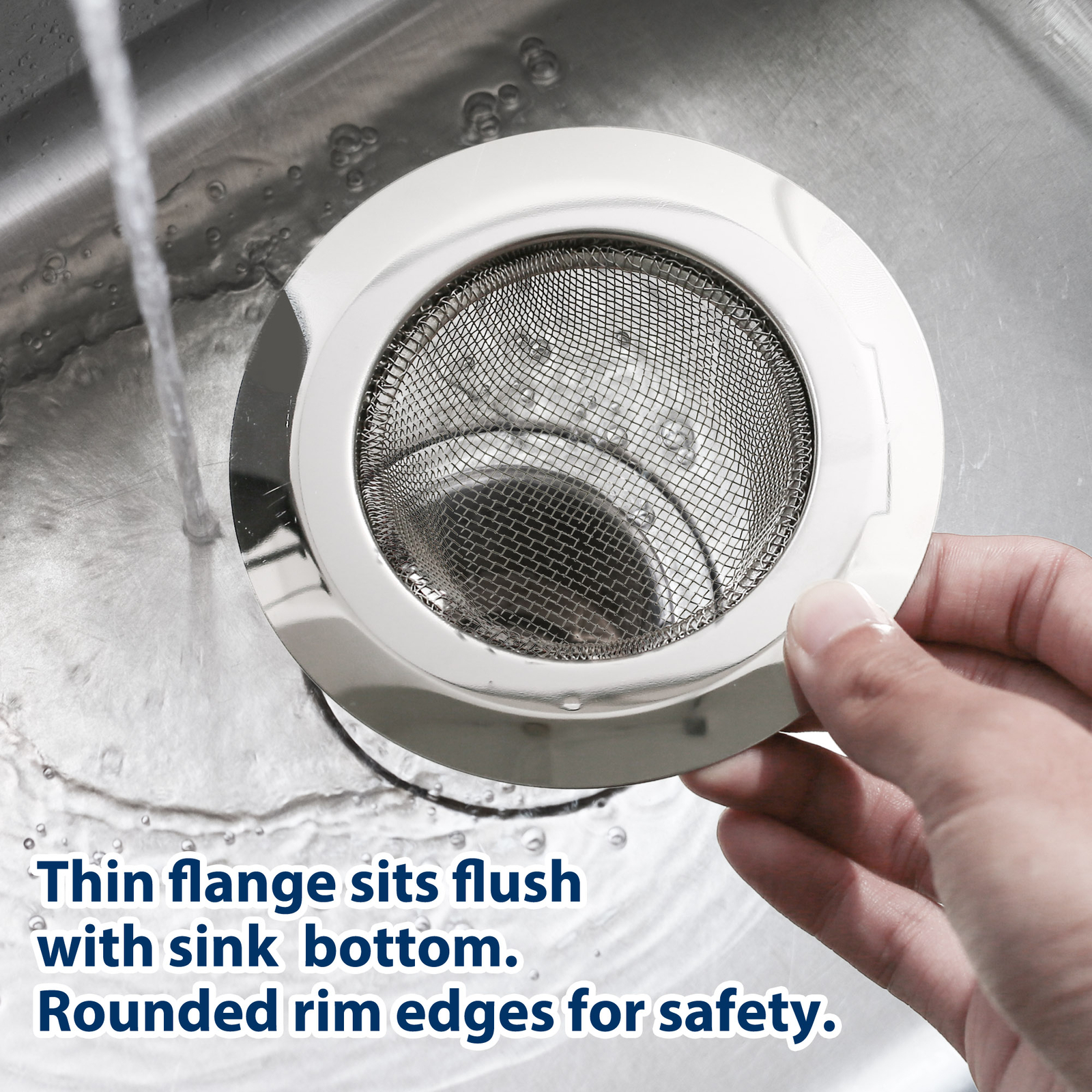 Kitchen Sink Strainer Large Wide Rim 4.5" Stainless Steel Mesh Drain Filter