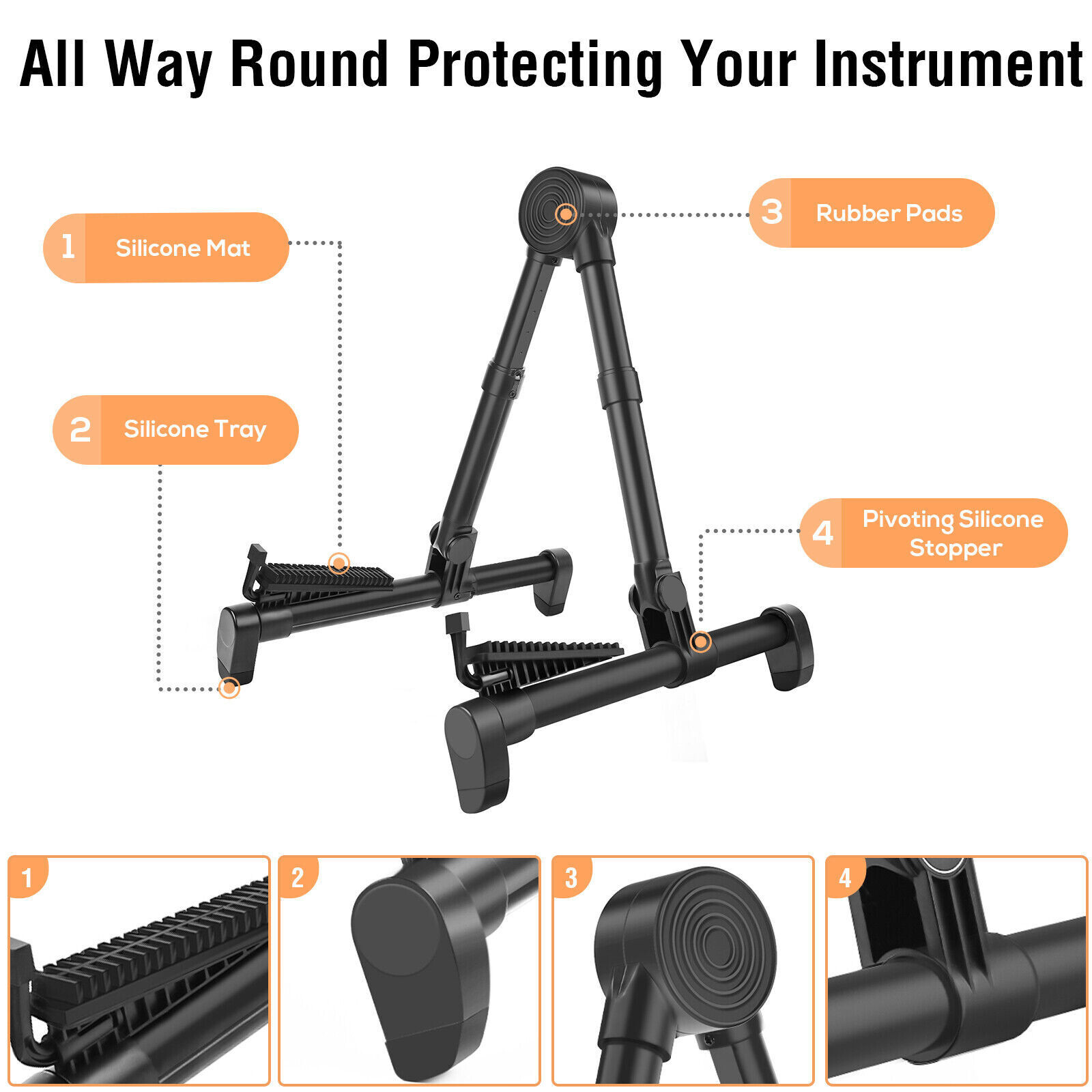 Guitar Stand Electric Bass Ukulele Folding A-Frame Foldable Portable Music Stand