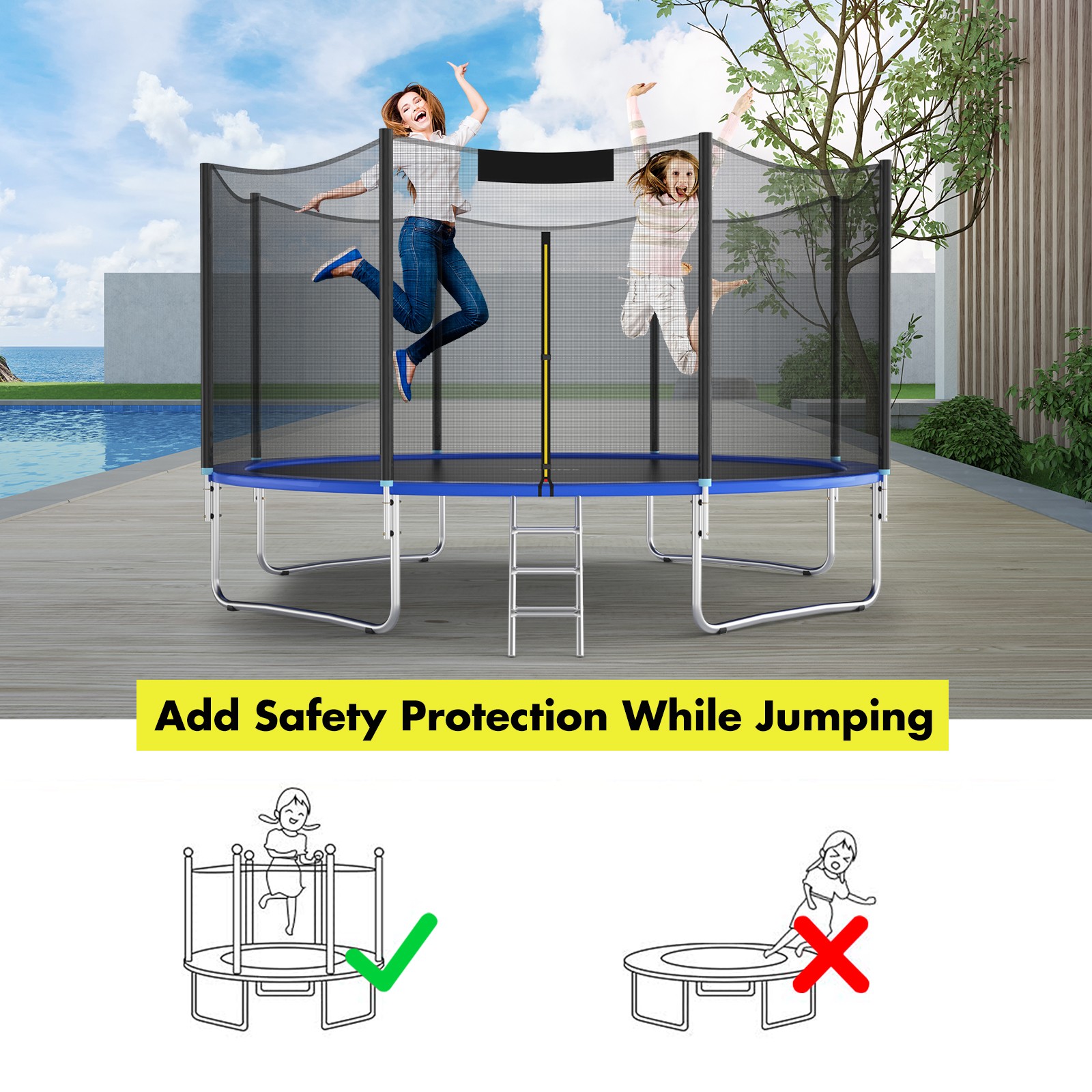 16FT Trampoline Safety Net Replacement Protection Enclosure Net for 12 Poles