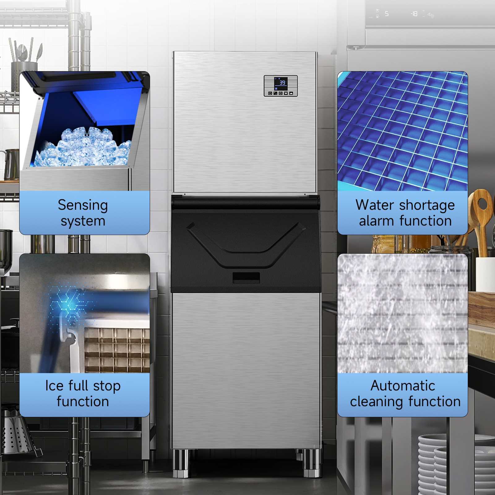 Mirfee 400LB/24H Commercial Ice Maker Freestanding Ice Machine 266LBS Storage