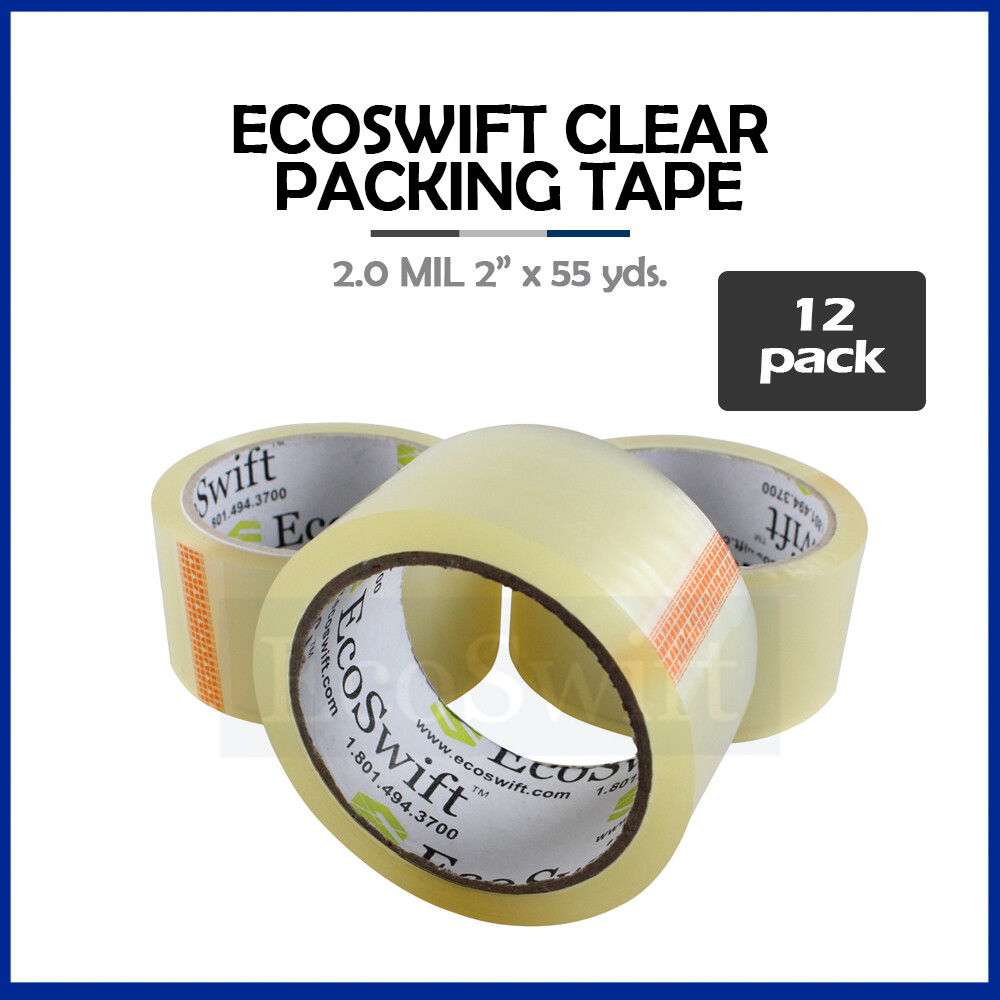 12 ROLLS EcoSwift Carton Box Sealing Packaging Packing Tape 2.0mil 2" x 165 feet